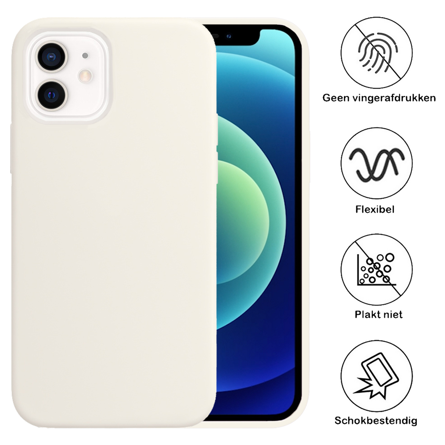 BASEY. Hoes Geschikt voor iPhone 12 Hoesje Siliconen Back Cover Case - Hoesje Geschikt voor iPhone 12 Hoes Cover Hoesje - Wit