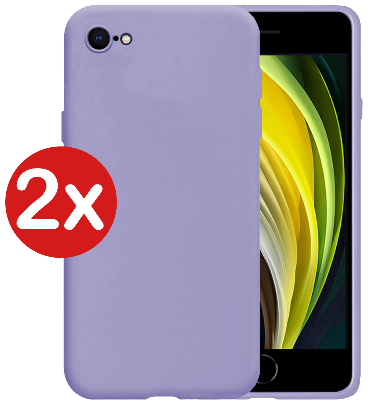 BASEY. Hoes Geschikt voor iPhone 8 Hoesje Siliconen Back Cover Case - Hoesje Geschikt voor iPhone 8 Hoes Cover Hoesje - Lila - 2 Stuks