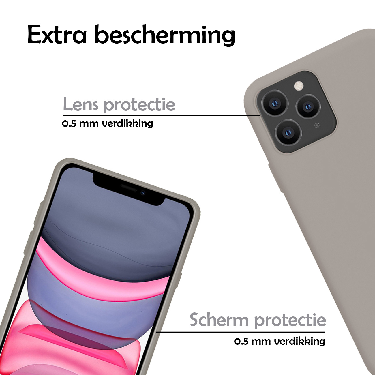NoXx Hoes Geschikt voor iPhone 11 Pro Max Hoesje Cover Siliconen Back Case Hoes - Grijs - 2x