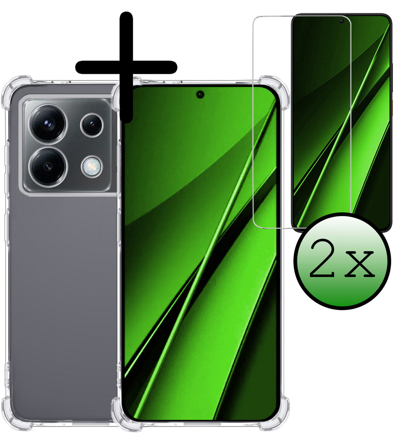BASEY. Hoes Geschikt voor Xiaomi Poco X6 Hoesje Shock Proof Case Hoes Siliconen Met 2x Screenprotector - Hoesje Geschikt voor Xiaomi Poco X6 5G Hoes Cover Shockproof - Transparant