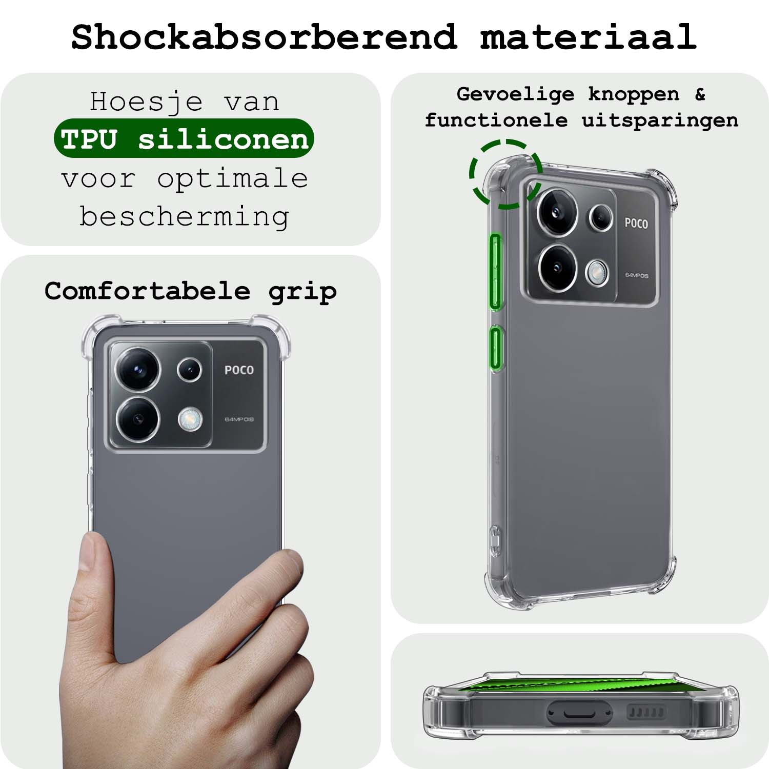 BASEY. Hoes Geschikt voor Xiaomi Poco X6 Hoesje Shock Proof Case Hoes Siliconen Met 2x Screenprotector - Hoesje Geschikt voor Xiaomi Poco X6 5G Hoes Cover Shockproof - Transparant