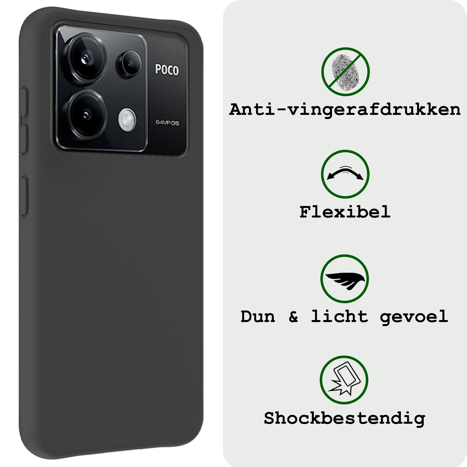 BASEY. Hoes Geschikt voor Xiaomi Poco X6 Hoesje Siliconen Back Cover Case - Hoesje Geschikt voor Xiaomi Poco X6 5G Hoes Cover Hoesje - Zwart