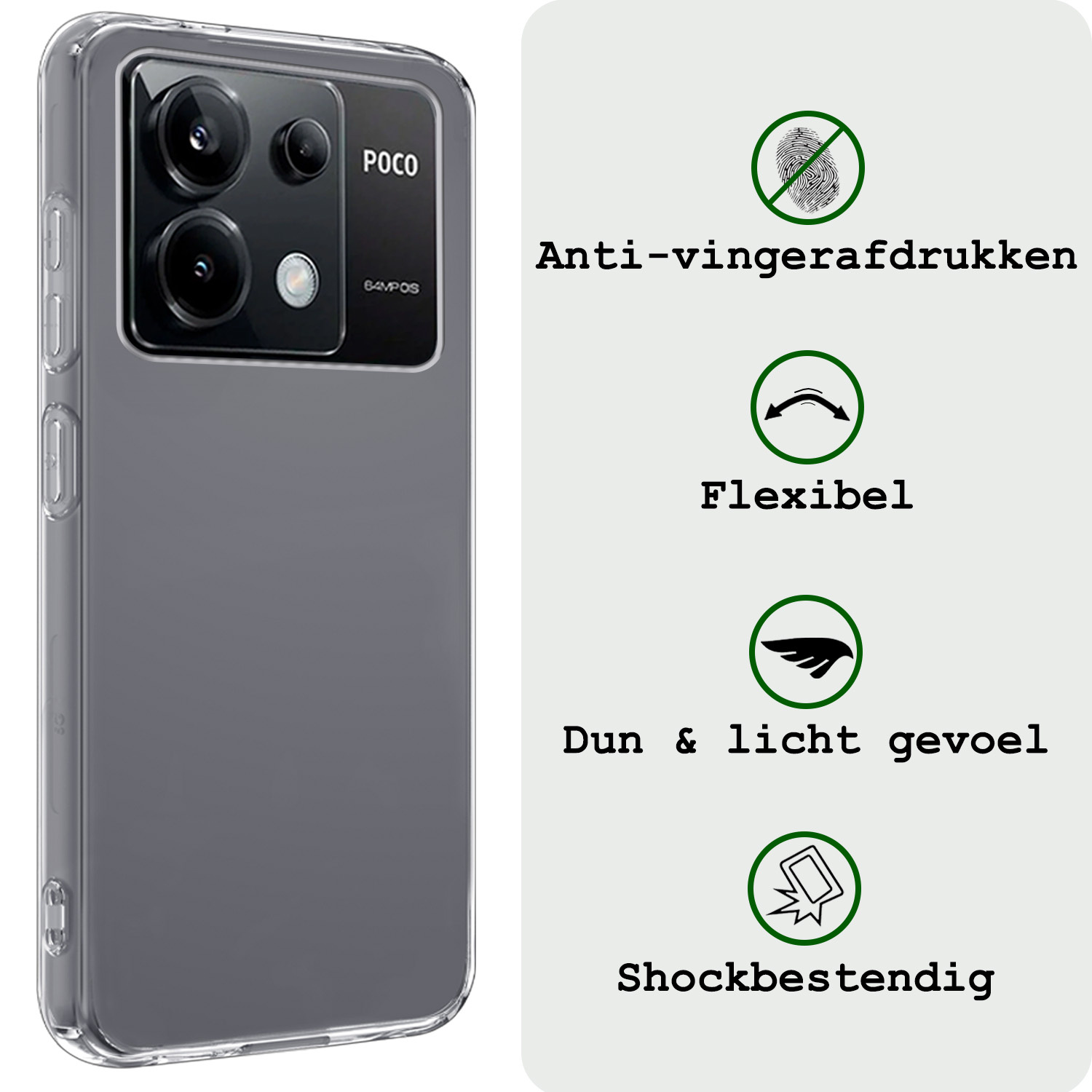 BASEY. Hoes Geschikt voor Xiaomi Poco X6 Hoesje Siliconen Back Cover Case Met Screenprotector - Hoesje Geschikt voor Xiaomi Poco X6 5G Hoes Cover Hoesje - Transparant