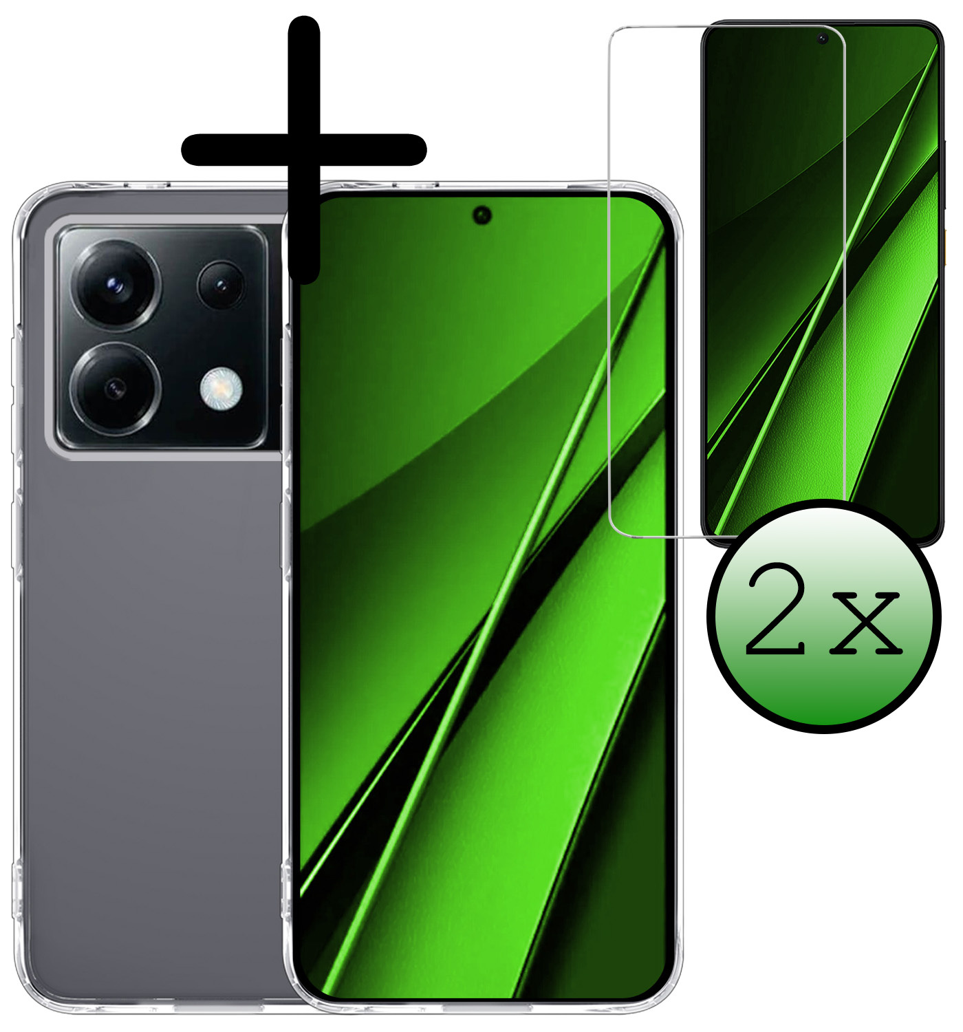 BASEY. Hoes Geschikt voor Xiaomi Poco X6 Hoesje Siliconen Back Cover Case Met 2x Screenprotector - Hoesje Geschikt voor Xiaomi Poco X6 5G Hoes Cover Hoesje - Transparant