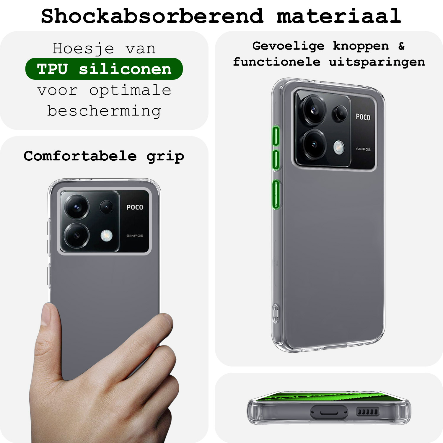BASEY. Hoes Geschikt voor Xiaomi Poco X6 Hoesje Siliconen Back Cover Case Met 2x Screenprotector - Hoesje Geschikt voor Xiaomi Poco X6 5G Hoes Cover Hoesje - Transparant
