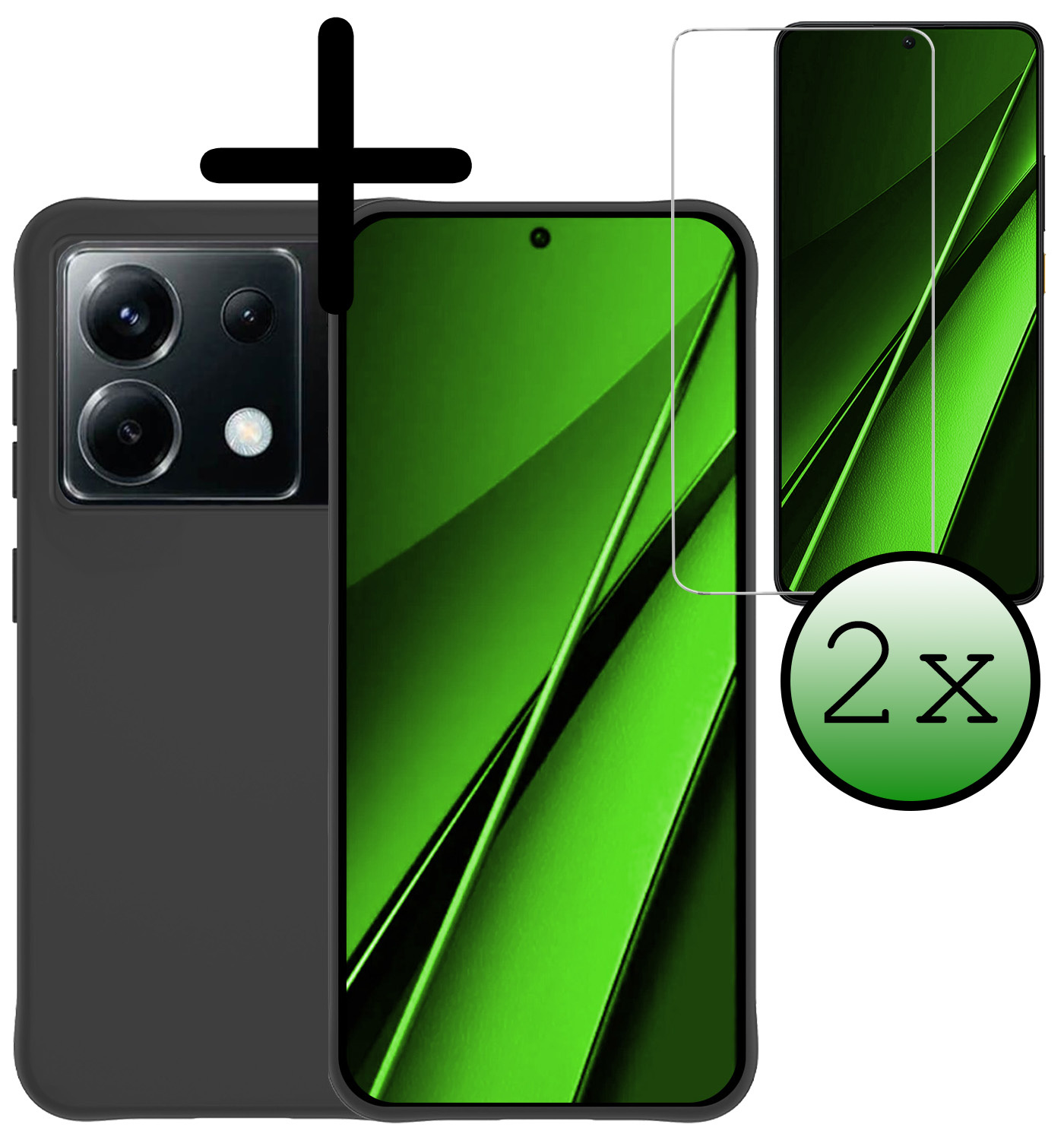 BASEY. Hoes Geschikt voor Xiaomi Poco X6 Hoesje Siliconen Back Cover Case Met 2x Screenprotector - Hoesje Geschikt voor Xiaomi Poco X6 5G Hoes Cover Hoesje - Zwart