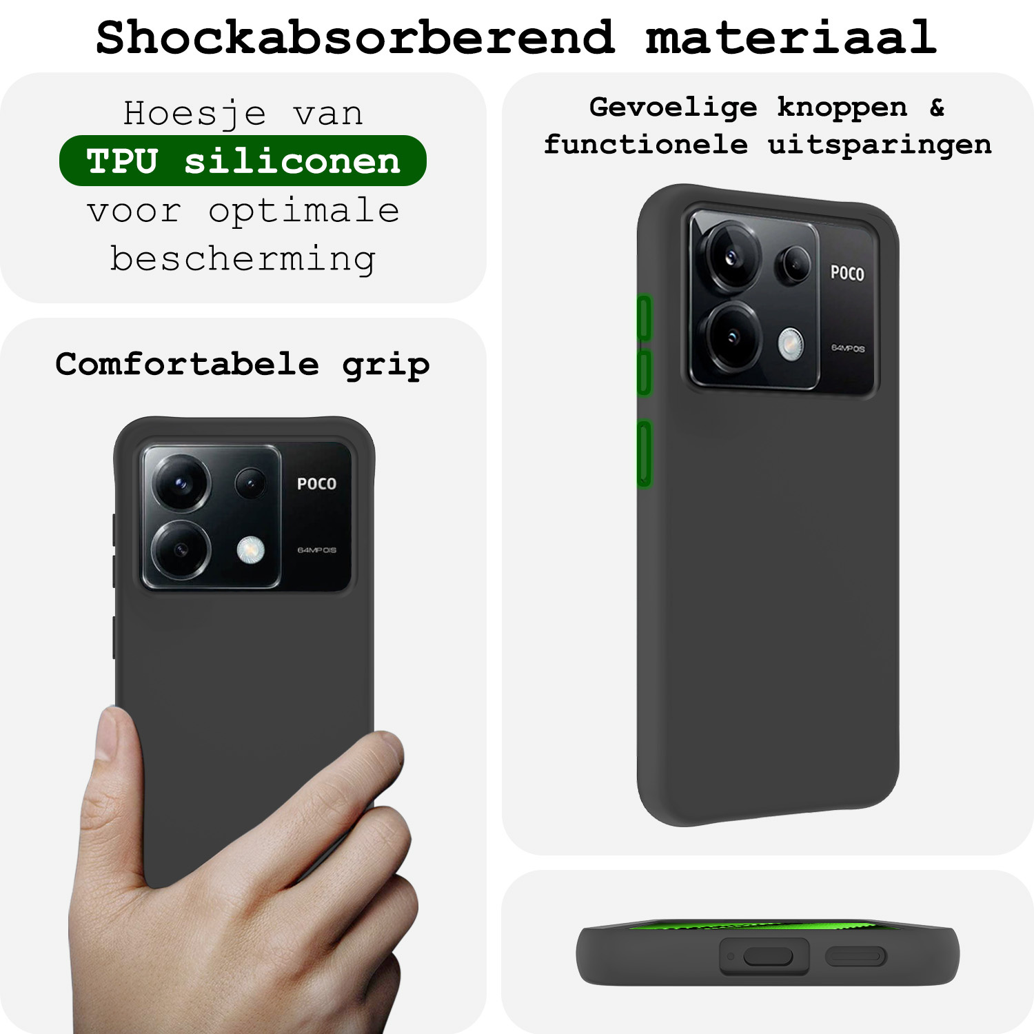 BASEY. Hoes Geschikt voor Xiaomi Poco X6 Hoesje Siliconen Back Cover Case Met 2x Screenprotector - Hoesje Geschikt voor Xiaomi Poco X6 5G Hoes Cover Hoesje - Zwart