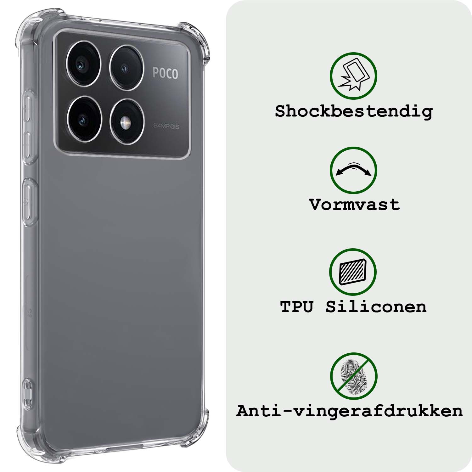 BASEY. Hoes Geschikt voor Xiaomi Poco X6 Pro 5G Hoesje Shock Proof Case Hoes Siliconen - Hoesje Geschikt voor Xiaomi Poco X6 Pro Hoes Cover Shockproof - Transparant - 2 Stuks