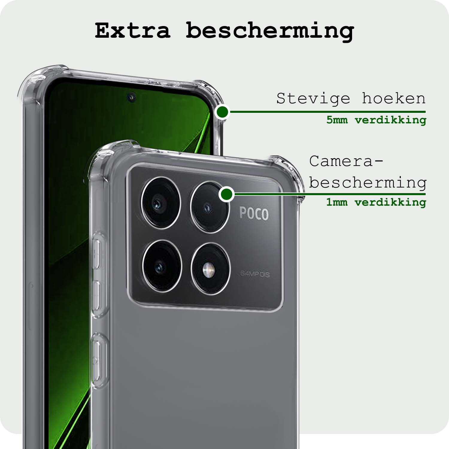 BASEY. Hoes Geschikt voor Xiaomi Poco X6 Pro 5G Hoesje Shock Proof Case Hoes Siliconen - Hoesje Geschikt voor Xiaomi Poco X6 Pro Hoes Cover Shockproof - Transparant - 2 Stuks