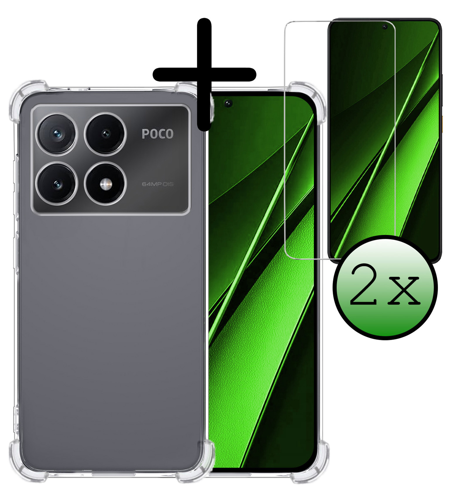 BASEY. Hoes Geschikt voor Xiaomi Poco X6 Pro 5G Hoesje Shock Proof Case Hoes Siliconen Met 2x Screenprotector - Hoesje Geschikt voor Xiaomi Poco X6 Pro Hoes Cover Shockproof - Transparant