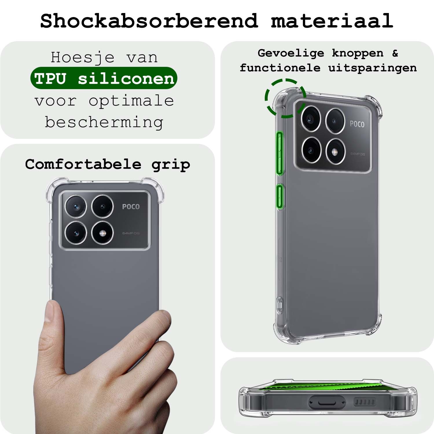 BASEY. Hoes Geschikt voor Xiaomi Poco X6 Pro 5G Hoesje Shock Proof Case Hoes Siliconen Met 2x Screenprotector - Hoesje Geschikt voor Xiaomi Poco X6 Pro Hoes Cover Shockproof - Transparant