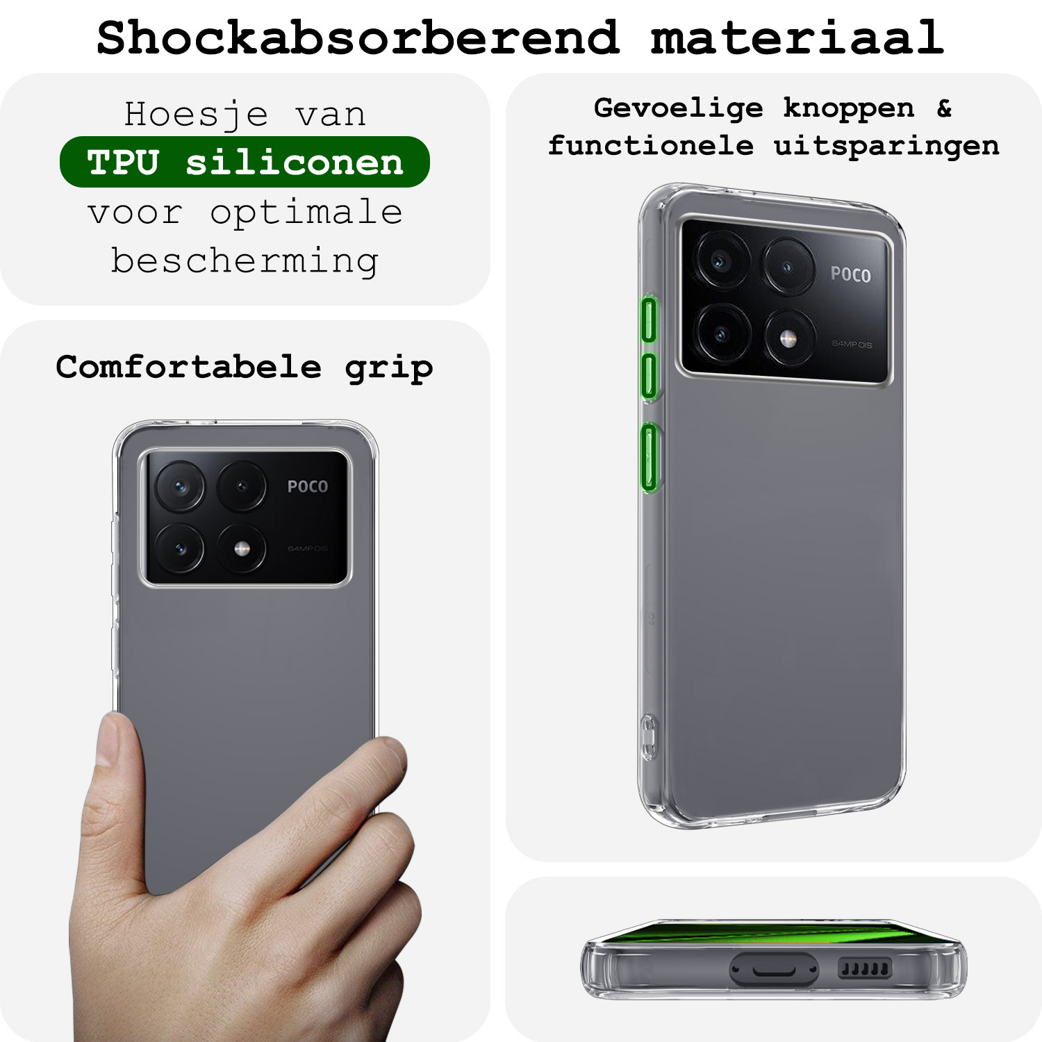 BASEY. Hoes Geschikt voor Xiaomi Poco X6 Pro 5G Hoesje Siliconen Back Cover Case - Hoesje Geschikt voor Xiaomi Poco X6 Pro Hoes Cover Hoesje - Transparant - 2 Stuks