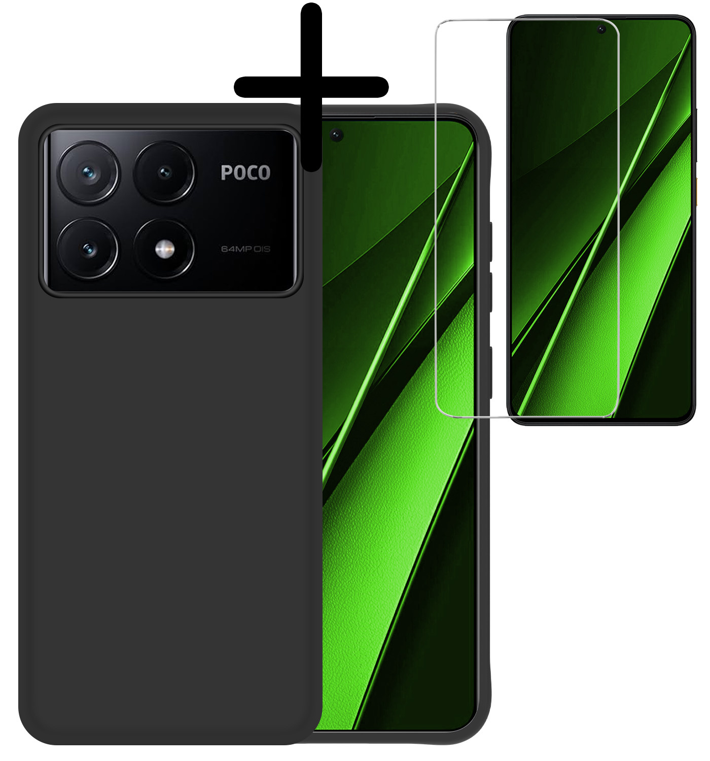 BASEY. Hoes Geschikt voor Xiaomi Poco X6 Pro 5G Hoesje Siliconen Back Cover Case Met Screenprotector - Hoesje Geschikt voor Xiaomi Poco X6 Pro Hoes Cover Hoesje - Zwart