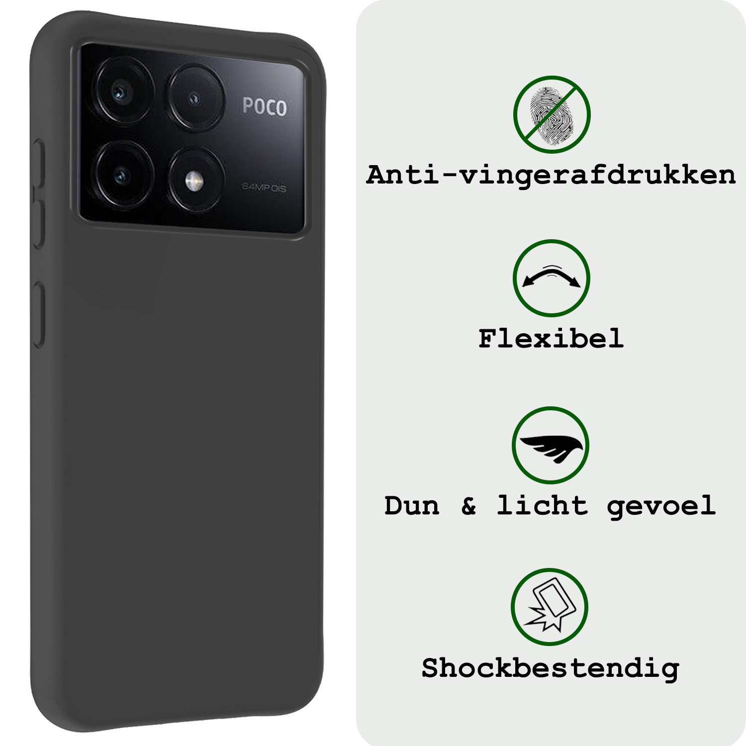 BASEY. Hoes Geschikt voor Xiaomi Poco X6 Pro 5G Hoesje Siliconen Back Cover Case Met Screenprotector - Hoesje Geschikt voor Xiaomi Poco X6 Pro Hoes Cover Hoesje - Zwart