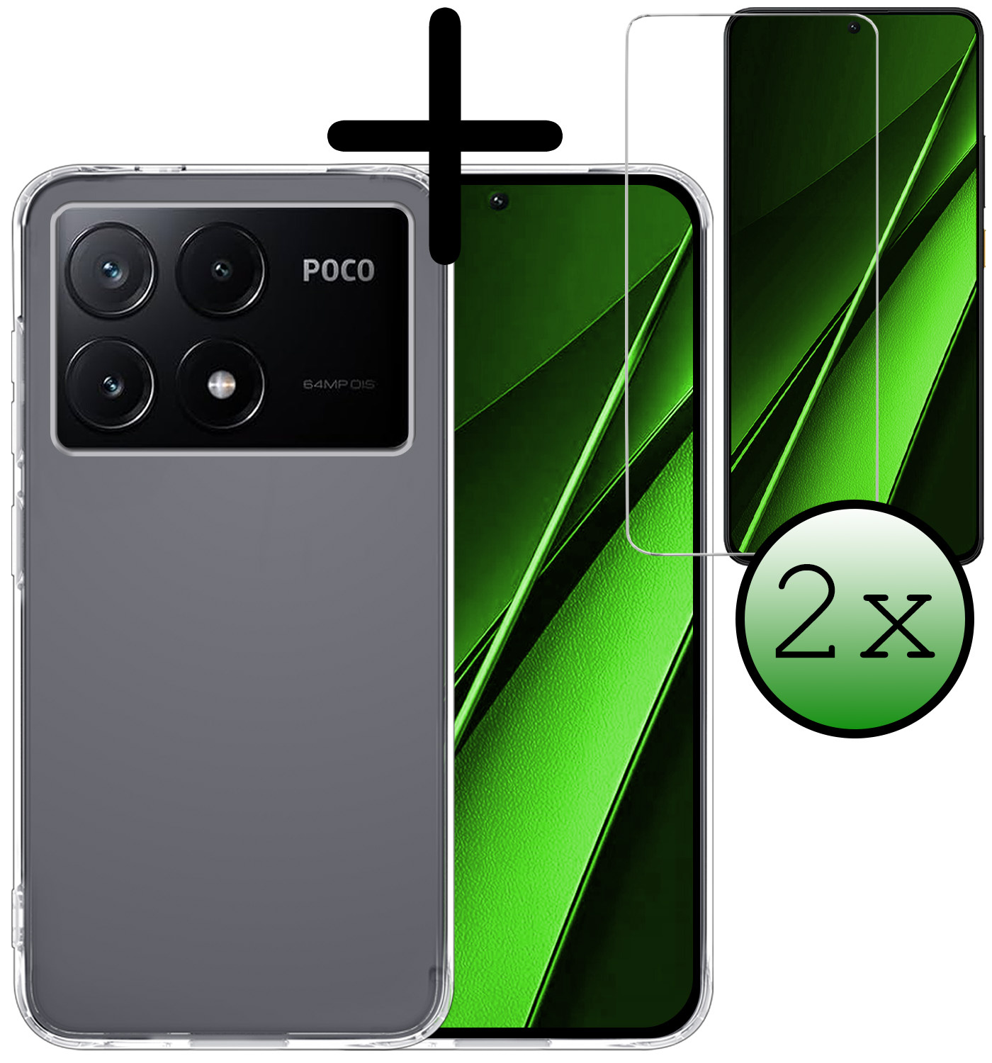 BASEY. Hoes Geschikt voor Xiaomi Poco X6 Pro 5G Hoesje Siliconen Back Cover Case Met 2x Screenprotector - Hoesje Geschikt voor Xiaomi Poco X6 Pro Hoes Cover Hoesje - Transparant