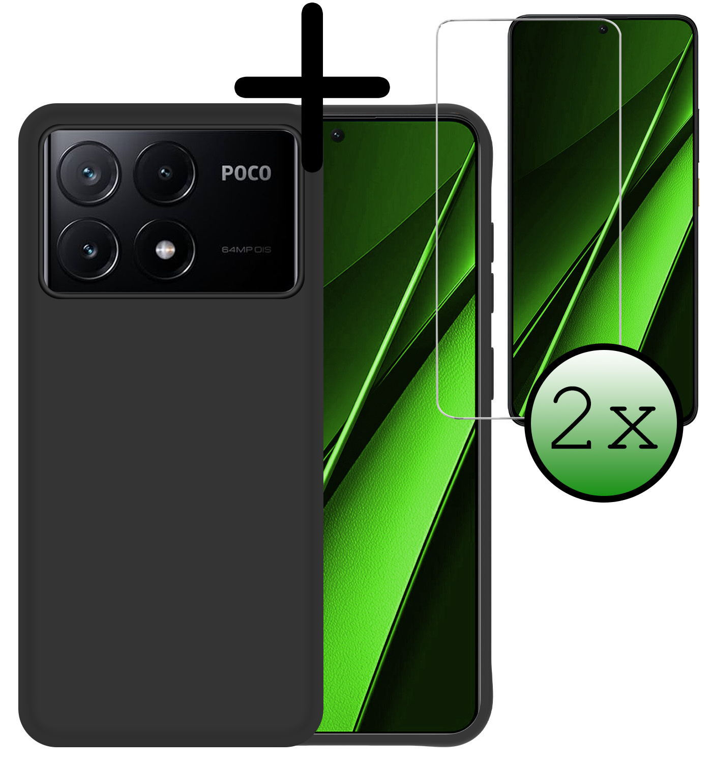 BASEY. Hoes Geschikt voor Xiaomi Poco X6 Pro 5G Hoesje Siliconen Back Cover Case Met 2x Screenprotector - Hoesje Geschikt voor Xiaomi Poco X6 Pro Hoes Cover Hoesje - Zwart