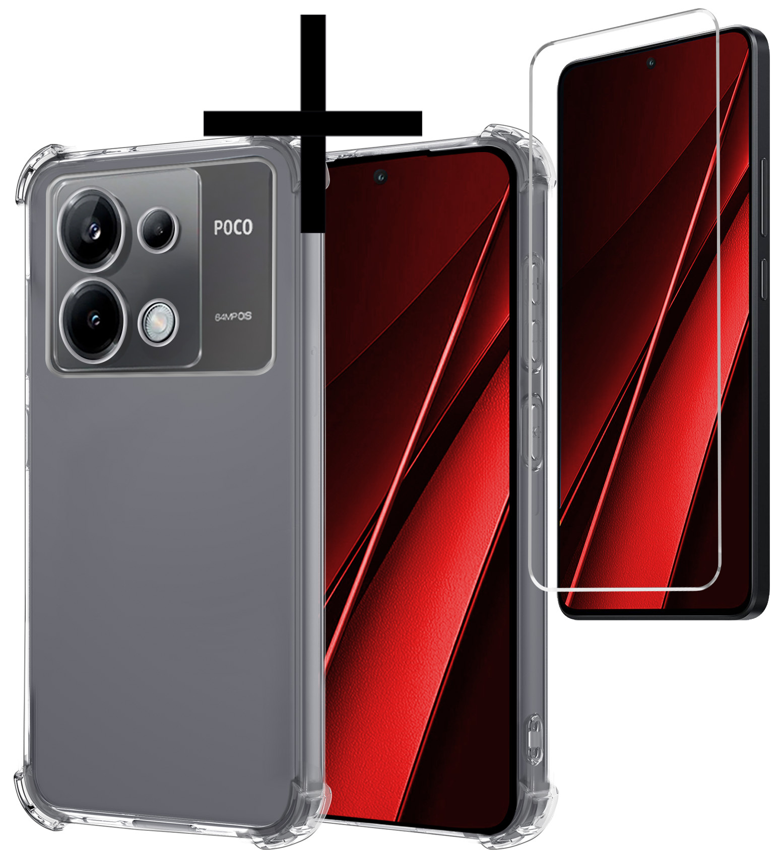 NoXx Hoes Geschikt voor Xiaomi Poco X6 Hoesje Siliconen Cover Shock Proof Back Case Shockproof Hoes Met Screenprotector - Transparant