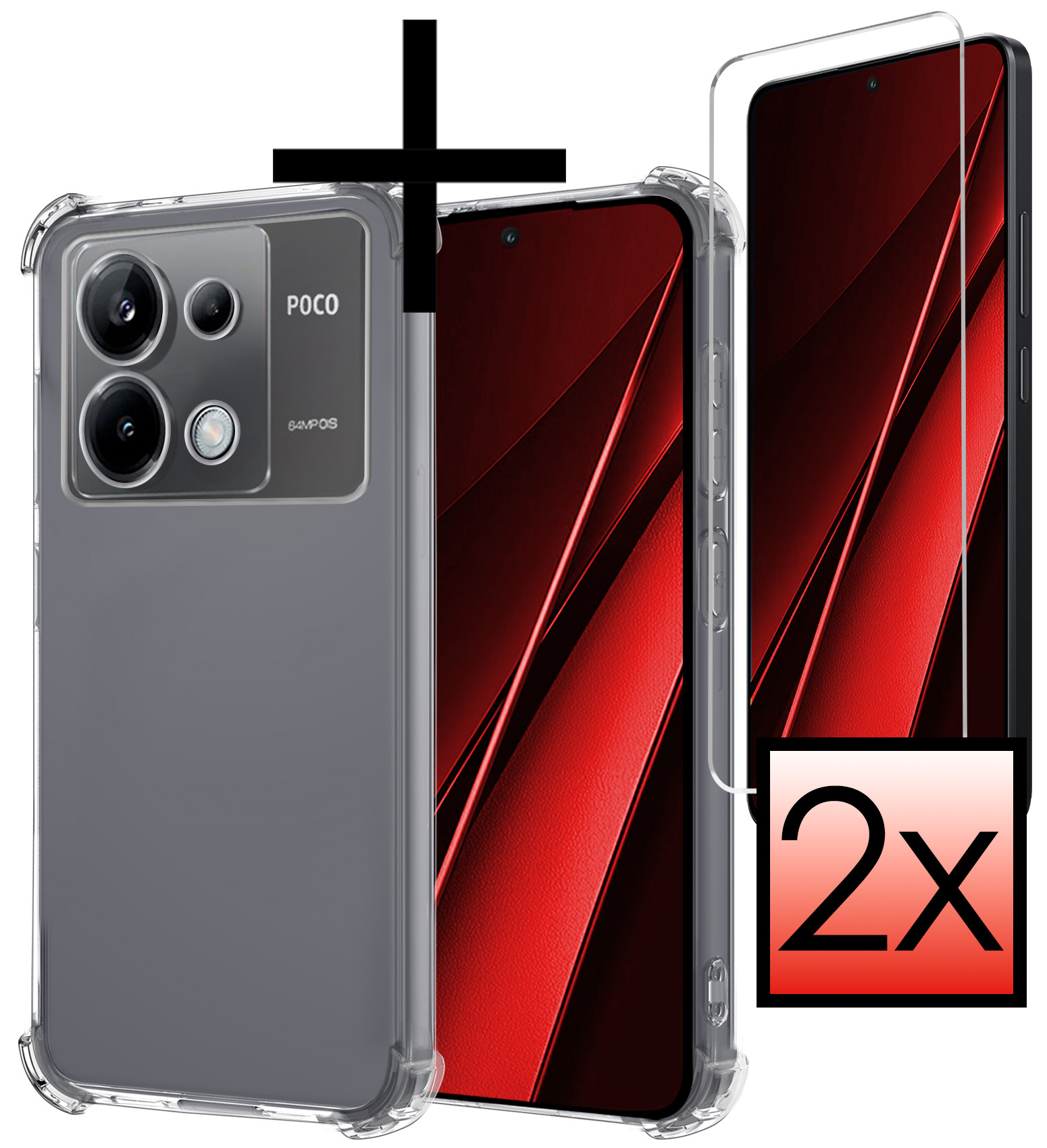 NoXx Hoes Geschikt voor Xiaomi Poco X6 Hoesje Siliconen Cover Shock Proof Back Case Shockproof Hoes Met 2x Screenprotector - Transparant