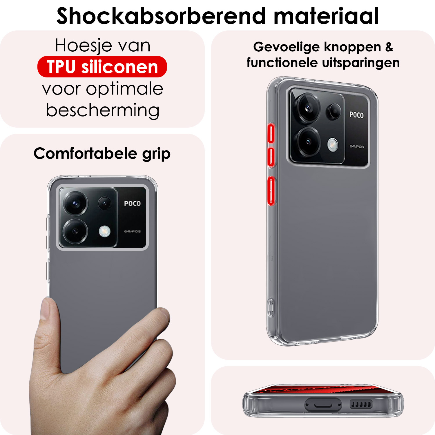 NoXx Hoes Geschikt voor Xiaomi Poco X6 Hoesje Cover Siliconen Back Case Hoes - Transparant - 2x
