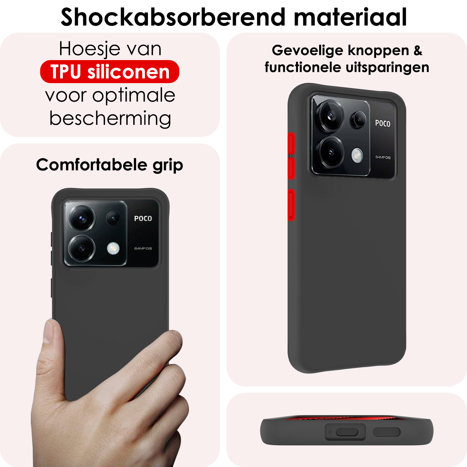 NoXx Hoes Geschikt voor Xiaomi Poco X6 Hoesje Cover Siliconen Back Case Hoes - Zwart - 2x