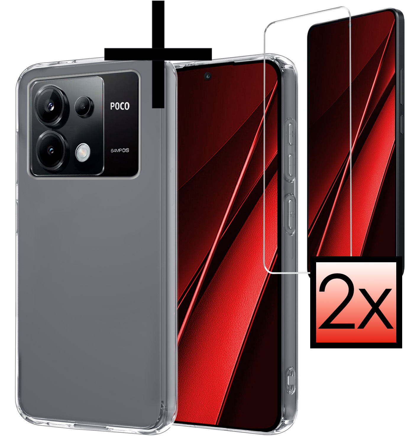 NoXx Hoes Geschikt voor Xiaomi Poco X6 Hoesje Cover Siliconen Back Case Hoes Met 2x Screenprotector - Transparant