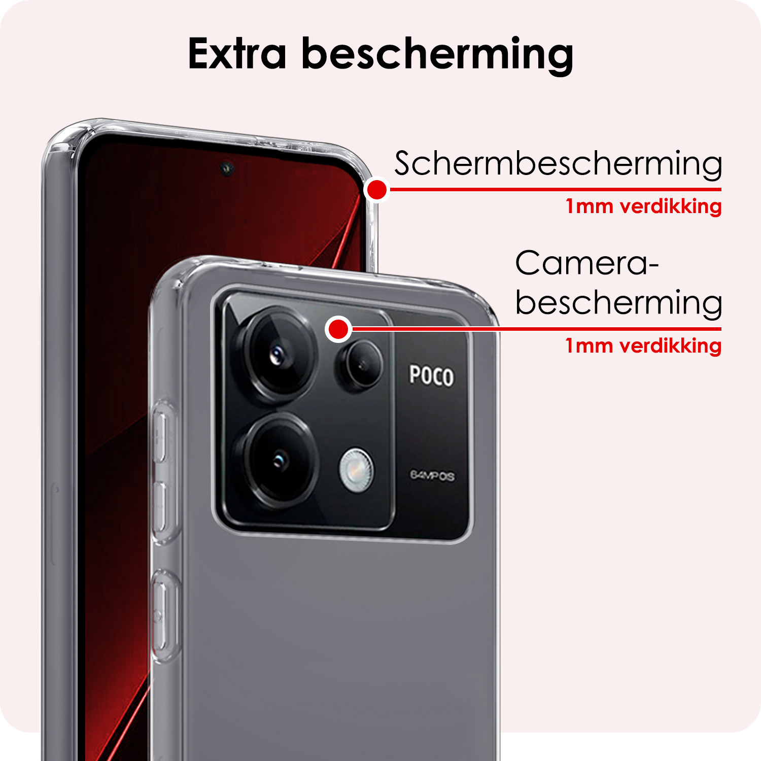 NoXx Hoes Geschikt voor Xiaomi Poco X6 Hoesje Cover Siliconen Back Case Hoes Met 2x Screenprotector - Transparant