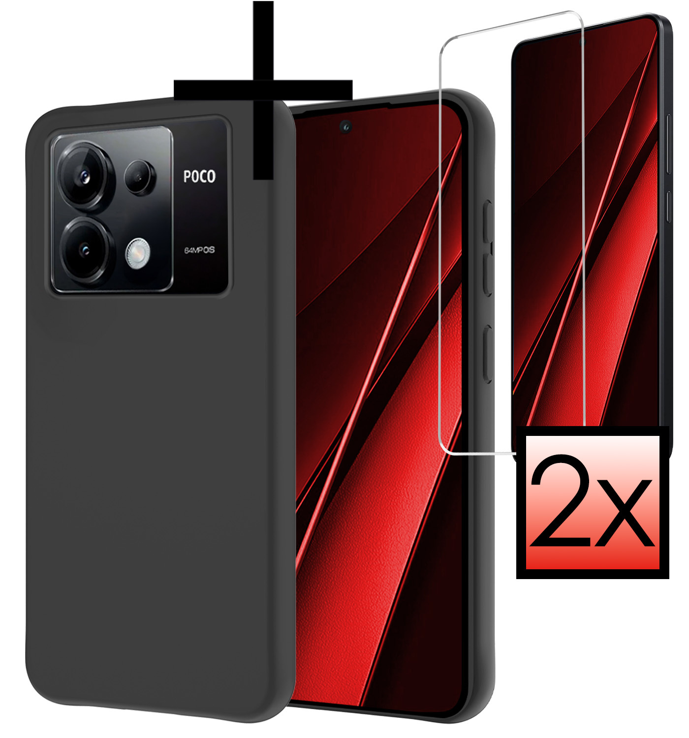 NoXx Hoes Geschikt voor Xiaomi Poco X6 Hoesje Cover Siliconen Back Case Hoes Met 2x Screenprotector - Zwart
