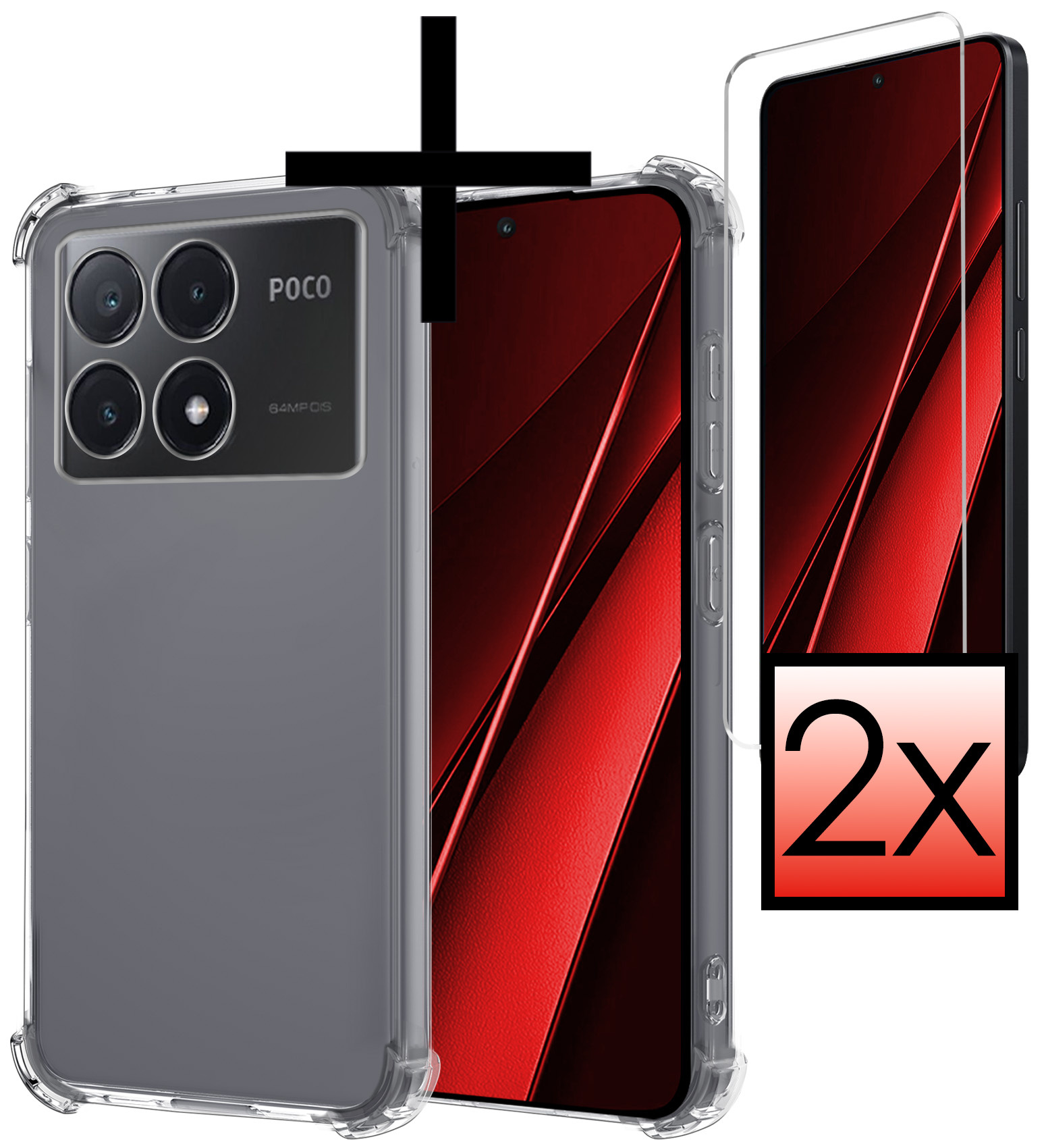 NoXx Hoes Geschikt voor Xiaomi Poco X6 Pro 5G Hoesje Siliconen Cover Shock Proof Back Case Shockproof Hoes Met 2x Screenprotector - Transparant