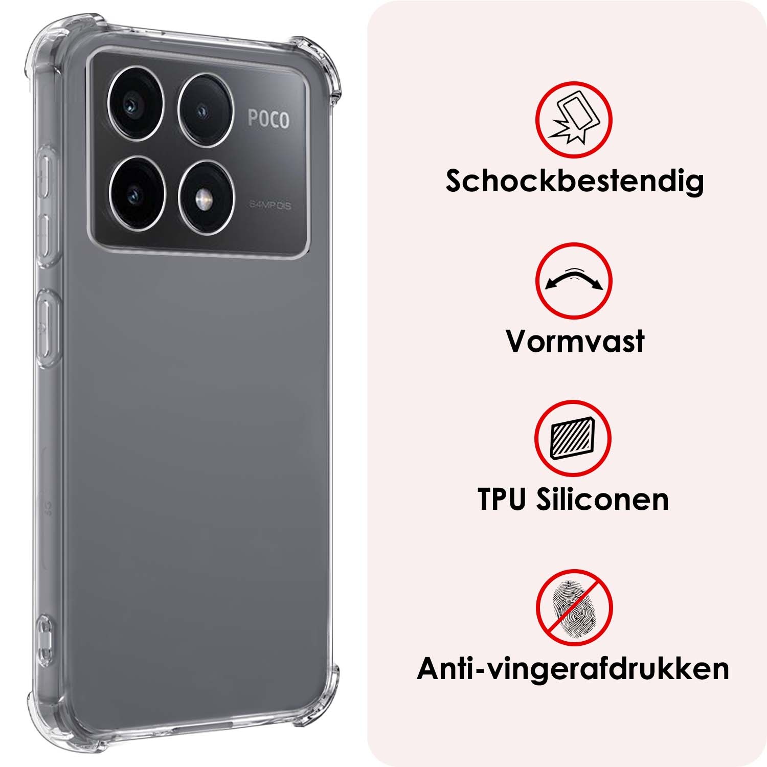 NoXx Hoes Geschikt voor Xiaomi Poco X6 Pro 5G Hoesje Siliconen Cover Shock Proof Back Case Shockproof Hoes Met 2x Screenprotector - Transparant