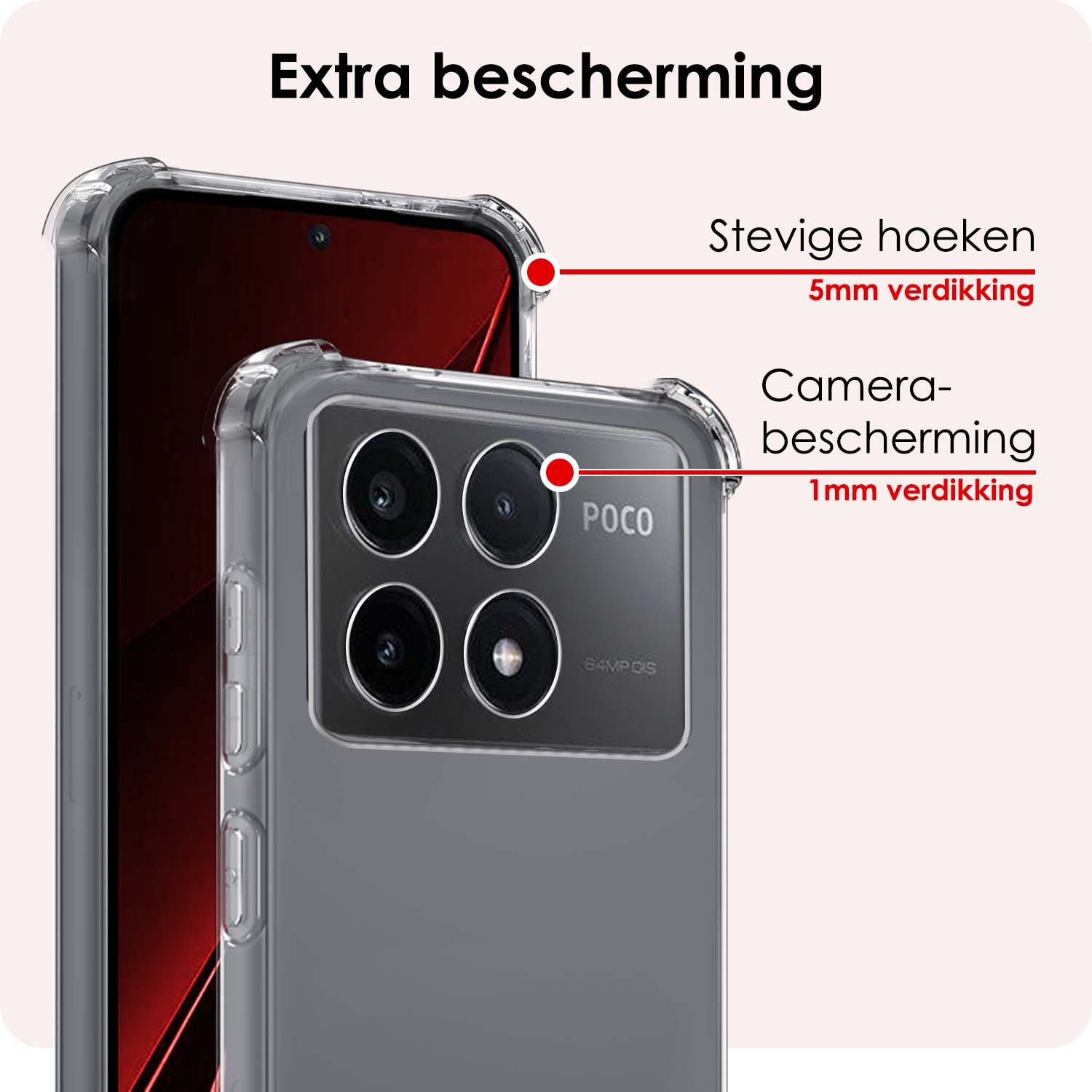 NoXx Hoes Geschikt voor Xiaomi Poco X6 Pro 5G Hoesje Siliconen Cover Shock Proof Back Case Shockproof Hoes Met 2x Screenprotector - Transparant