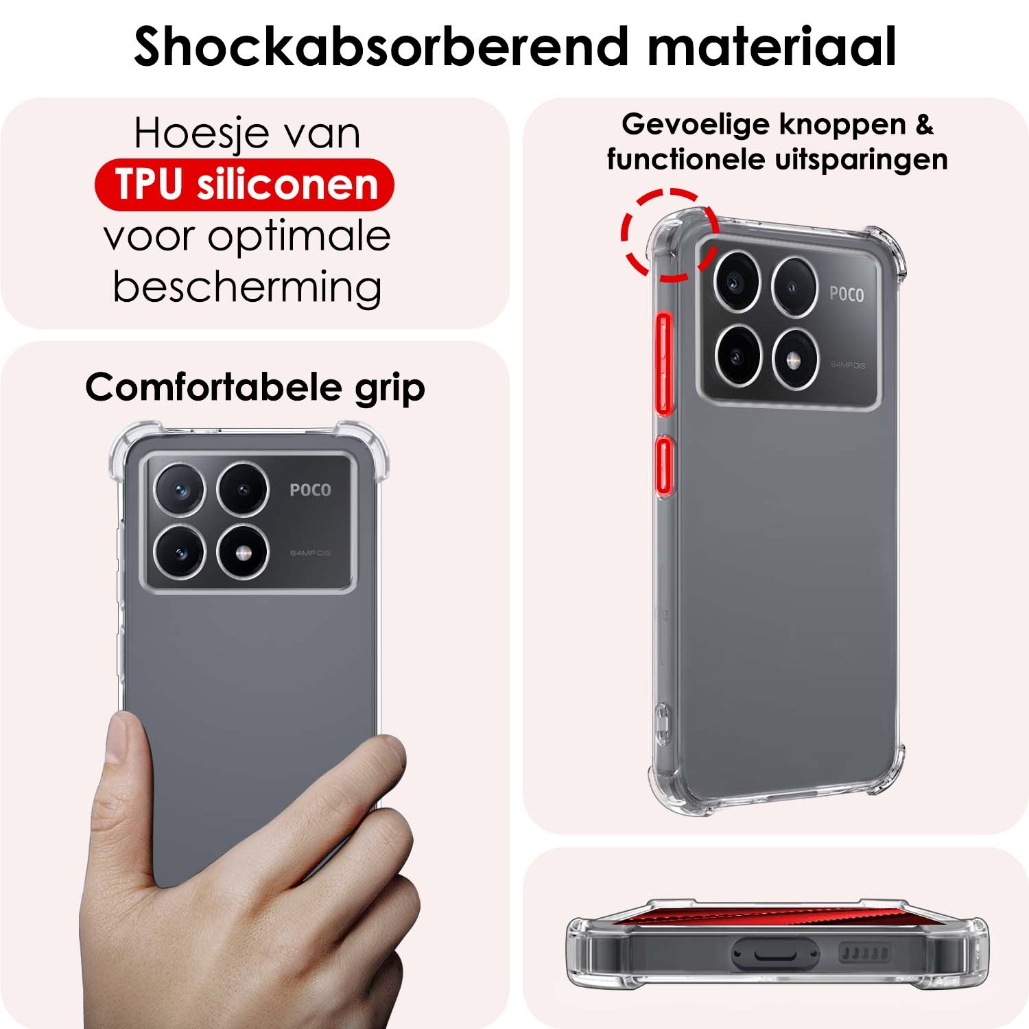 NoXx Hoes Geschikt voor Xiaomi Poco X6 Pro 5G Hoesje Siliconen Cover Shock Proof Back Case Shockproof Hoes Met 2x Screenprotector - Transparant