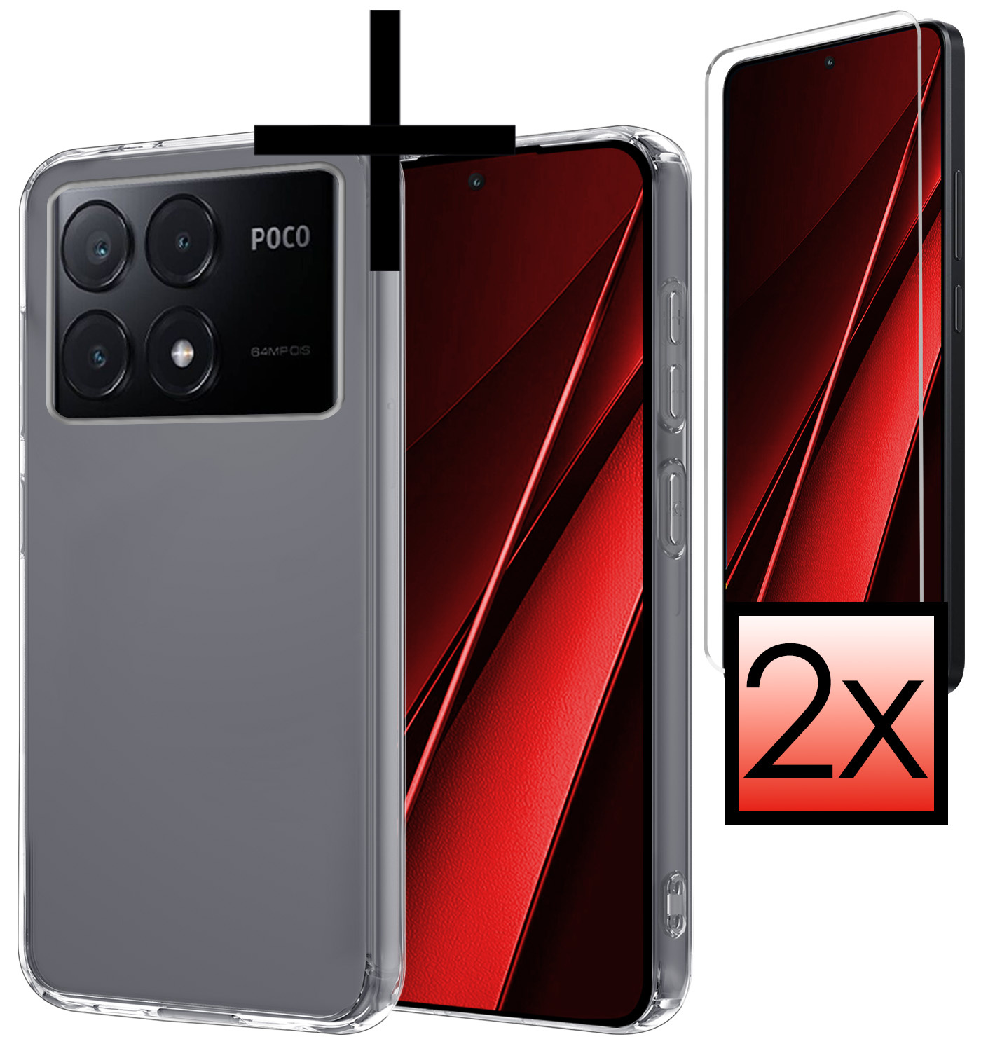 NoXx Hoes Geschikt voor Xiaomi Poco X6 Pro 5G Hoesje Cover Siliconen Back Case Hoes Met 2x Screenprotector - Transparant