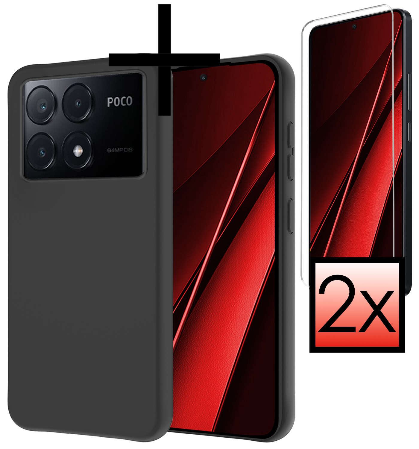 NoXx Hoes Geschikt voor Xiaomi Poco X6 Pro 5G Hoesje Cover Siliconen Back Case Hoes Met 2x Screenprotector - Zwart