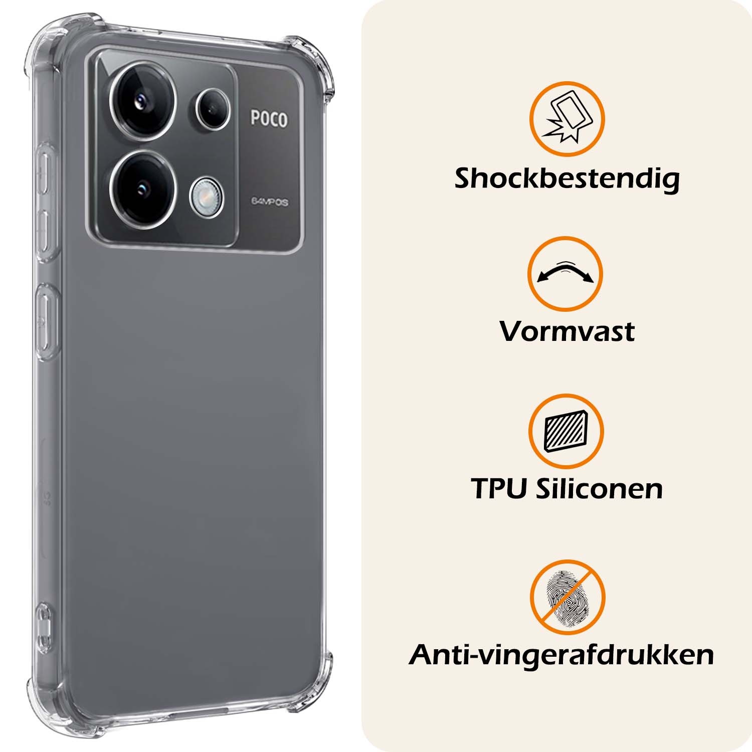 Nomfy Hoesje Geschikt voor Xiaomi Poco X6 Hoesje Shock Proof Cover Case Shockproof Met Screenprotector - Hoes Geschikt voor Xiaomi Poco X6 5G Hoes Siliconen Back Case - Transparant