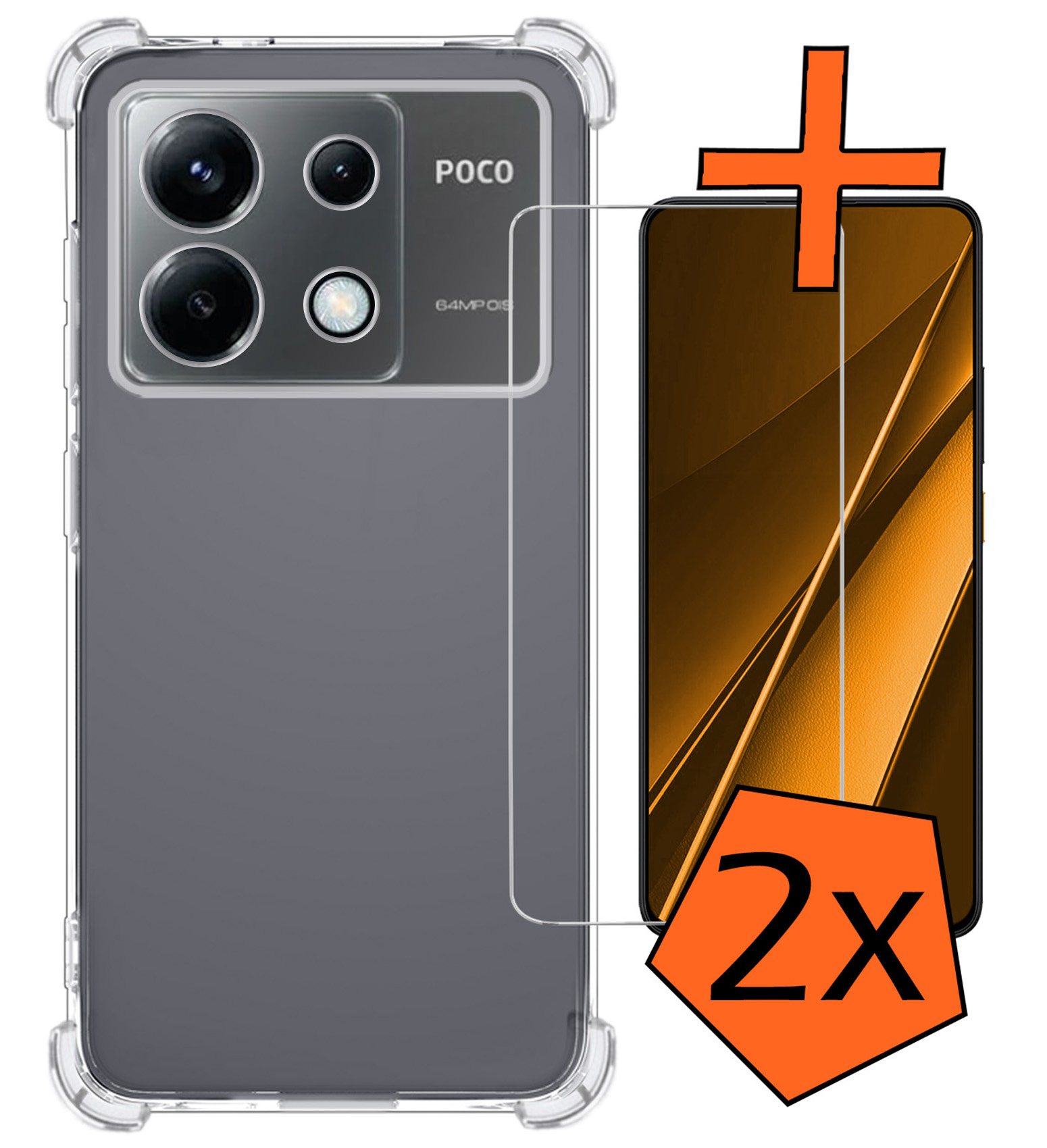Nomfy Hoesje Geschikt voor Xiaomi Poco X6 Hoesje Shock Proof Cover Case Shockproof Met 2x Screenprotector - Hoes Geschikt voor Xiaomi Poco X6 5G Hoes Siliconen Back Case - Transparant