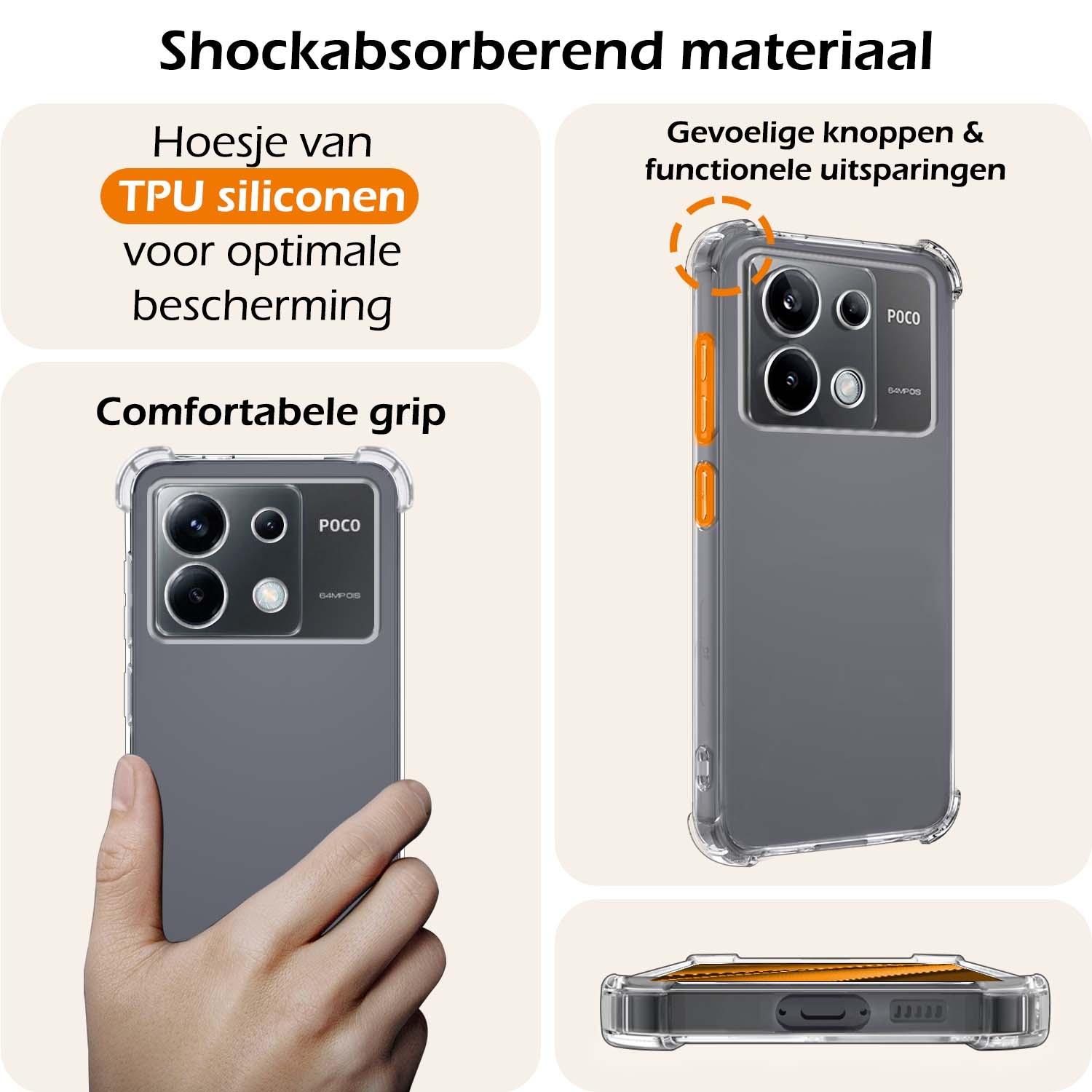 Nomfy Hoesje Geschikt voor Xiaomi Poco X6 Hoesje Shock Proof Cover Case Shockproof Met 2x Screenprotector - Hoes Geschikt voor Xiaomi Poco X6 5G Hoes Siliconen Back Case - Transparant