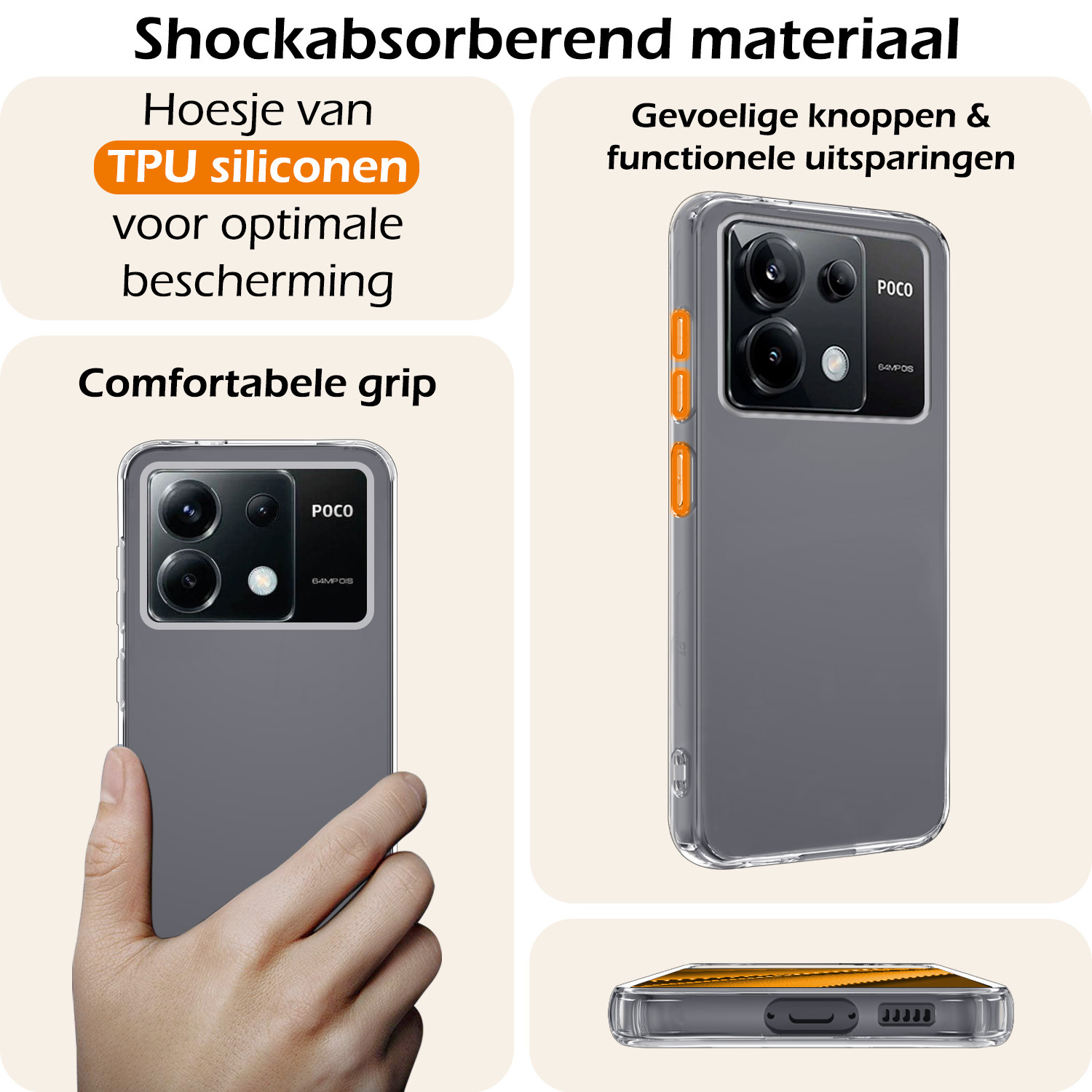 Nomfy Hoesje Geschikt voor Xiaomi Poco X6 Hoesje Siliconen Cover Case - Hoes Geschikt voor Xiaomi Poco X6 5G Hoes Back Case - Transparant