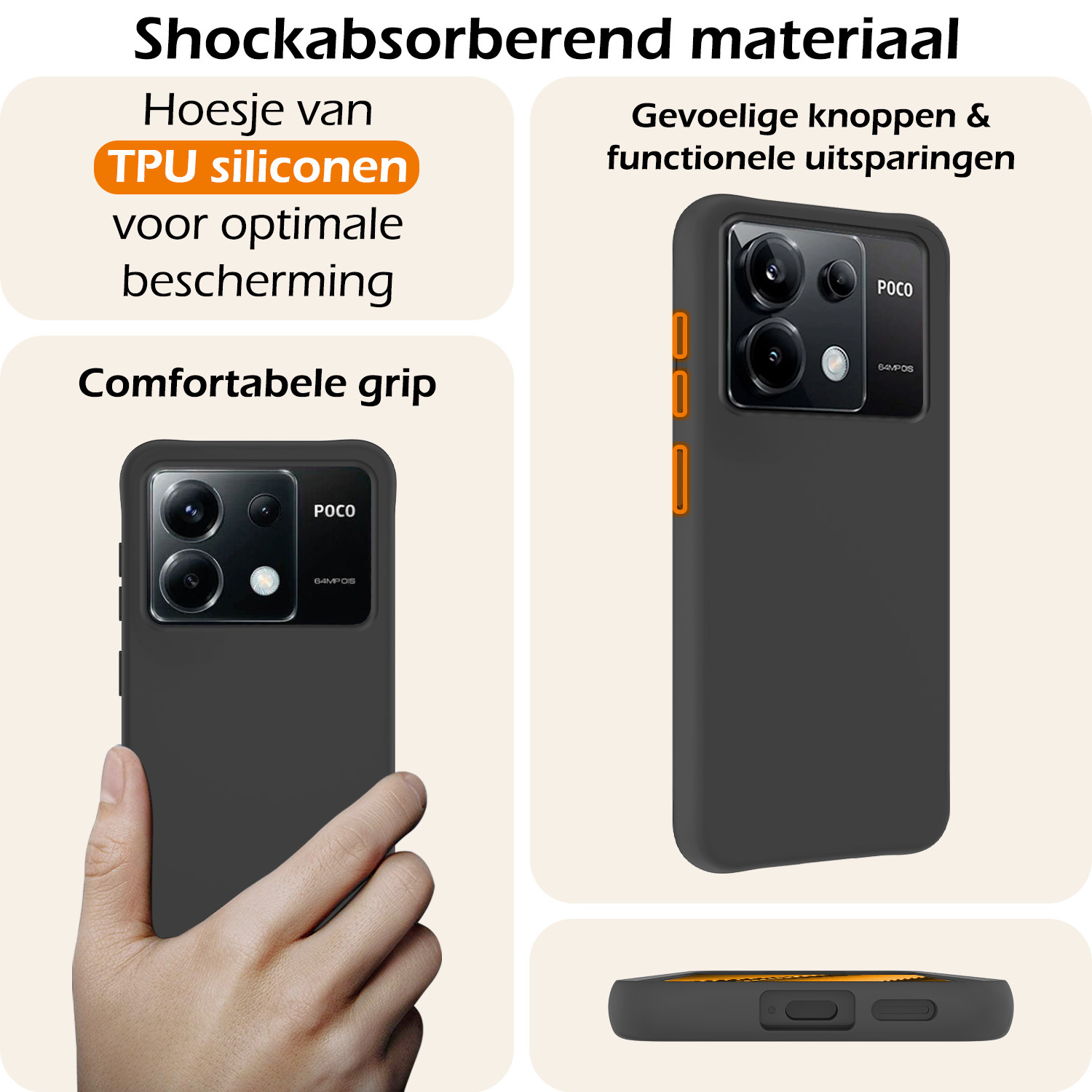 Nomfy Hoesje Geschikt voor Xiaomi Poco X6 Hoesje Siliconen Cover Case - Hoes Geschikt voor Xiaomi Poco X6 5G Hoes Back Case - Zwart