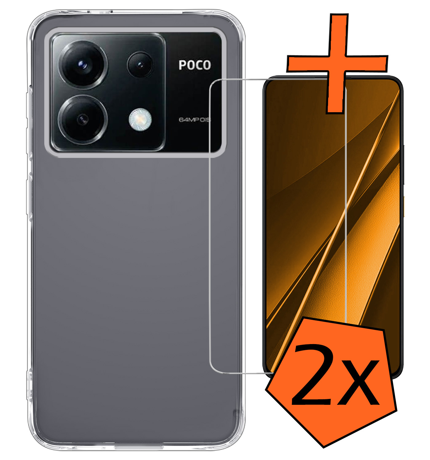 Nomfy Hoesje Geschikt voor Xiaomi Poco X6 Hoesje Siliconen Cover Case Met 2x Screenprotector - Hoes Geschikt voor Xiaomi Poco X6 5G Hoes Back Case - Transparant