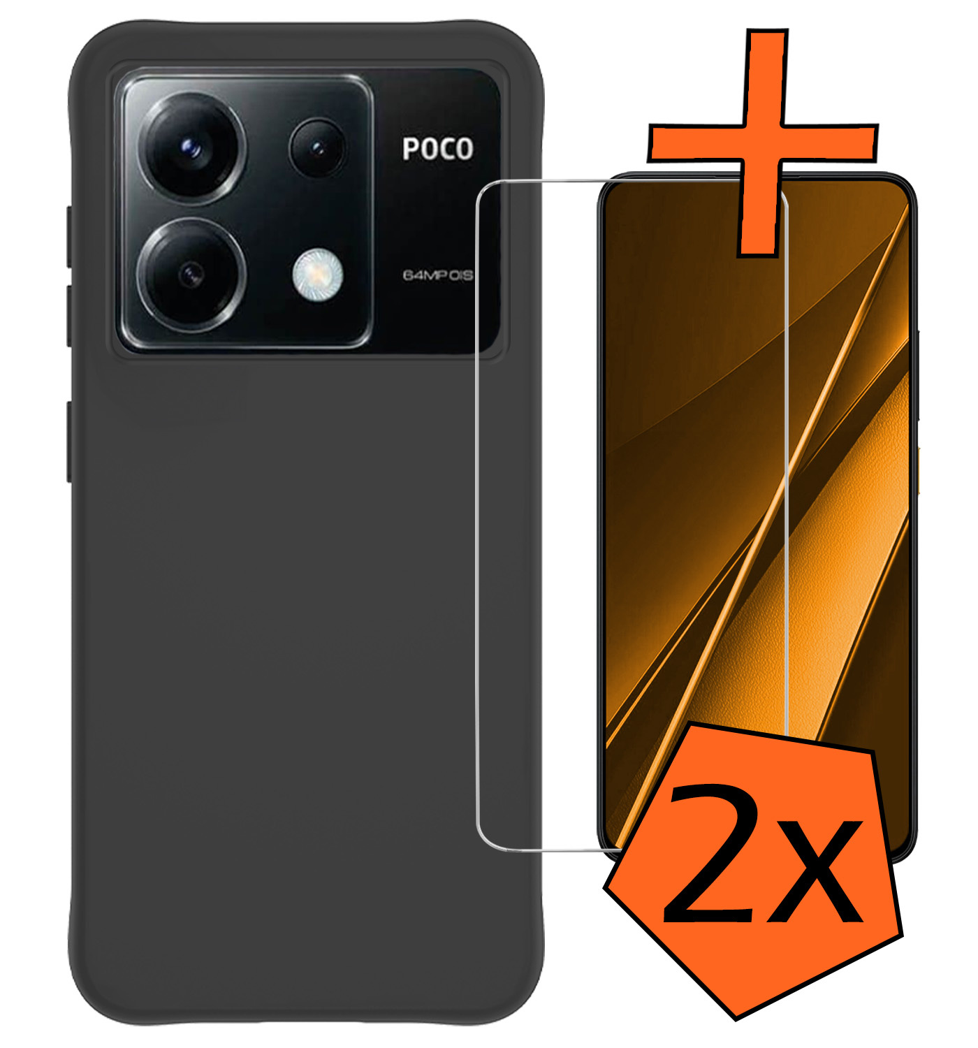Nomfy Hoesje Geschikt voor Xiaomi Poco X6 Hoesje Siliconen Cover Case Met 2x Screenprotector - Hoes Geschikt voor Xiaomi Poco X6 5G Hoes Back Case - Zwart