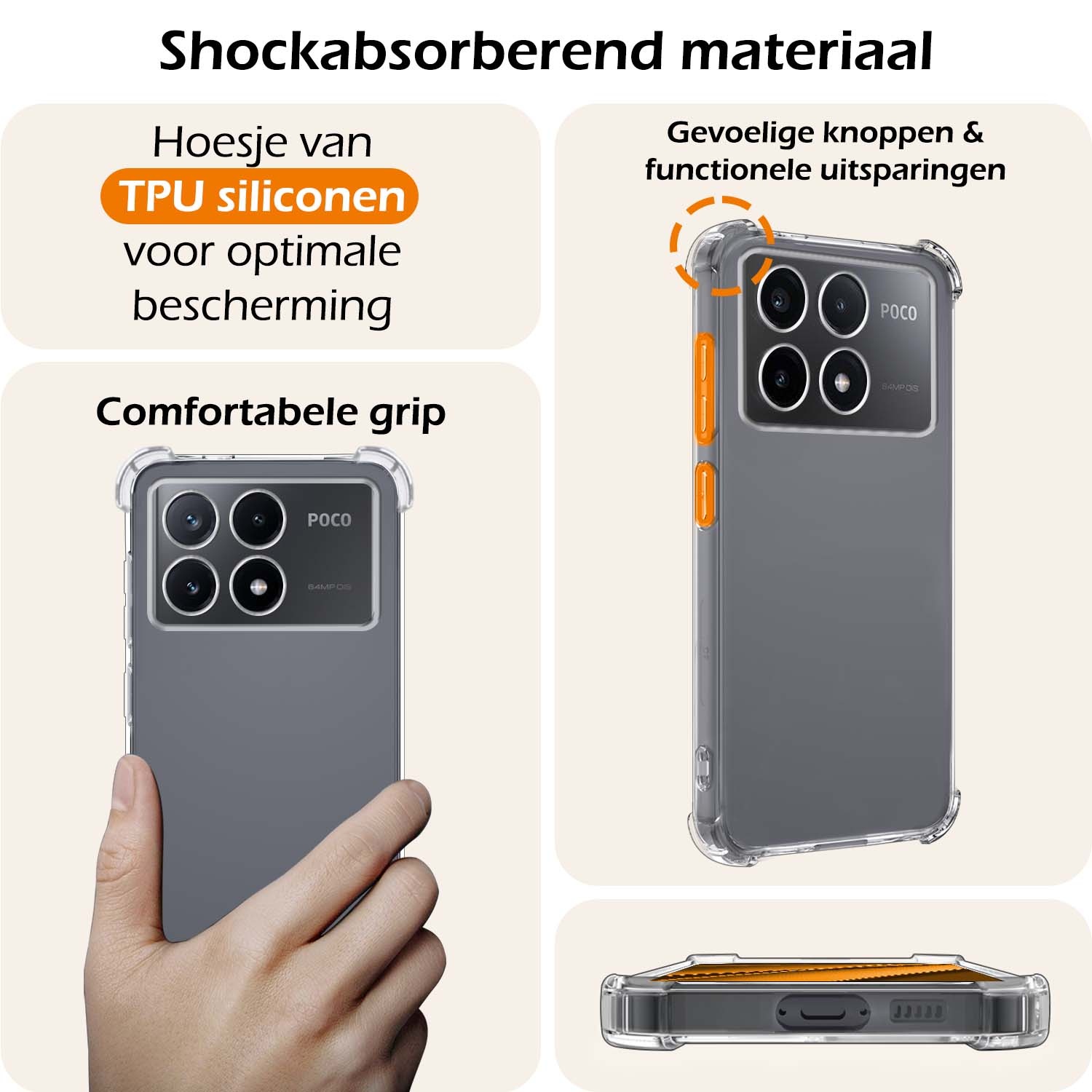 Nomfy Hoesje Geschikt voor Xiaomi Poco X6 Pro 5G Hoesje Shock Proof Cover Case Shockproof Met Screenprotector - Hoes Geschikt voor Xiaomi Poco X6 Pro Hoes Siliconen Back Case - Transparant