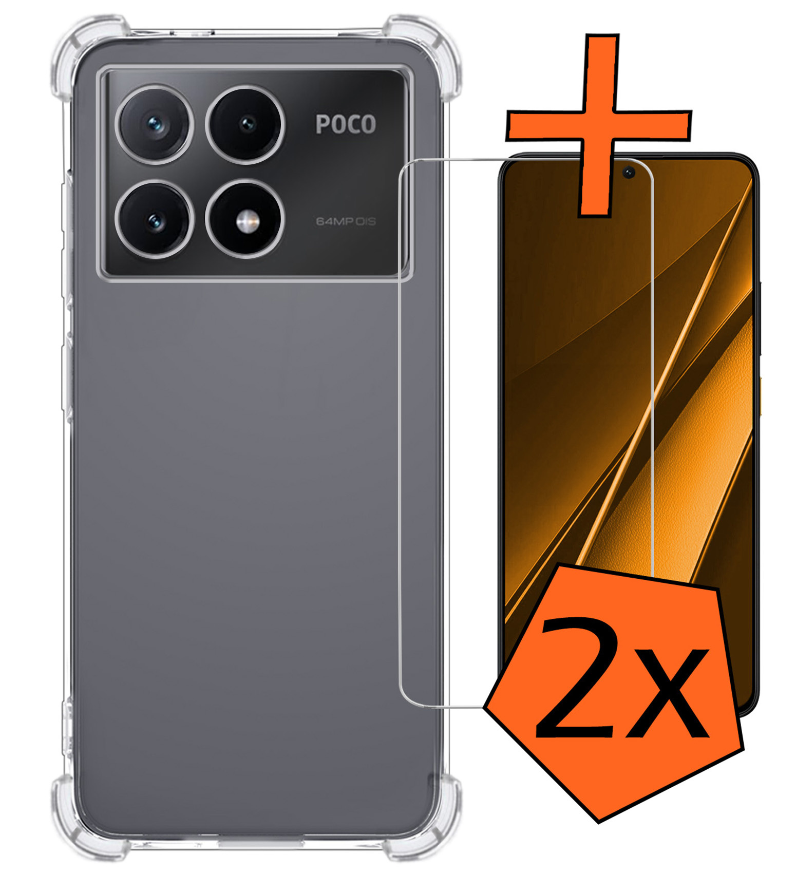 Nomfy Hoesje Geschikt voor Xiaomi Poco X6 Pro 5G Hoesje Shock Proof Cover Case Shockproof Met 2x Screenprotector - Hoes Geschikt voor Xiaomi Poco X6 Pro Hoes Siliconen Back Case - Transparant