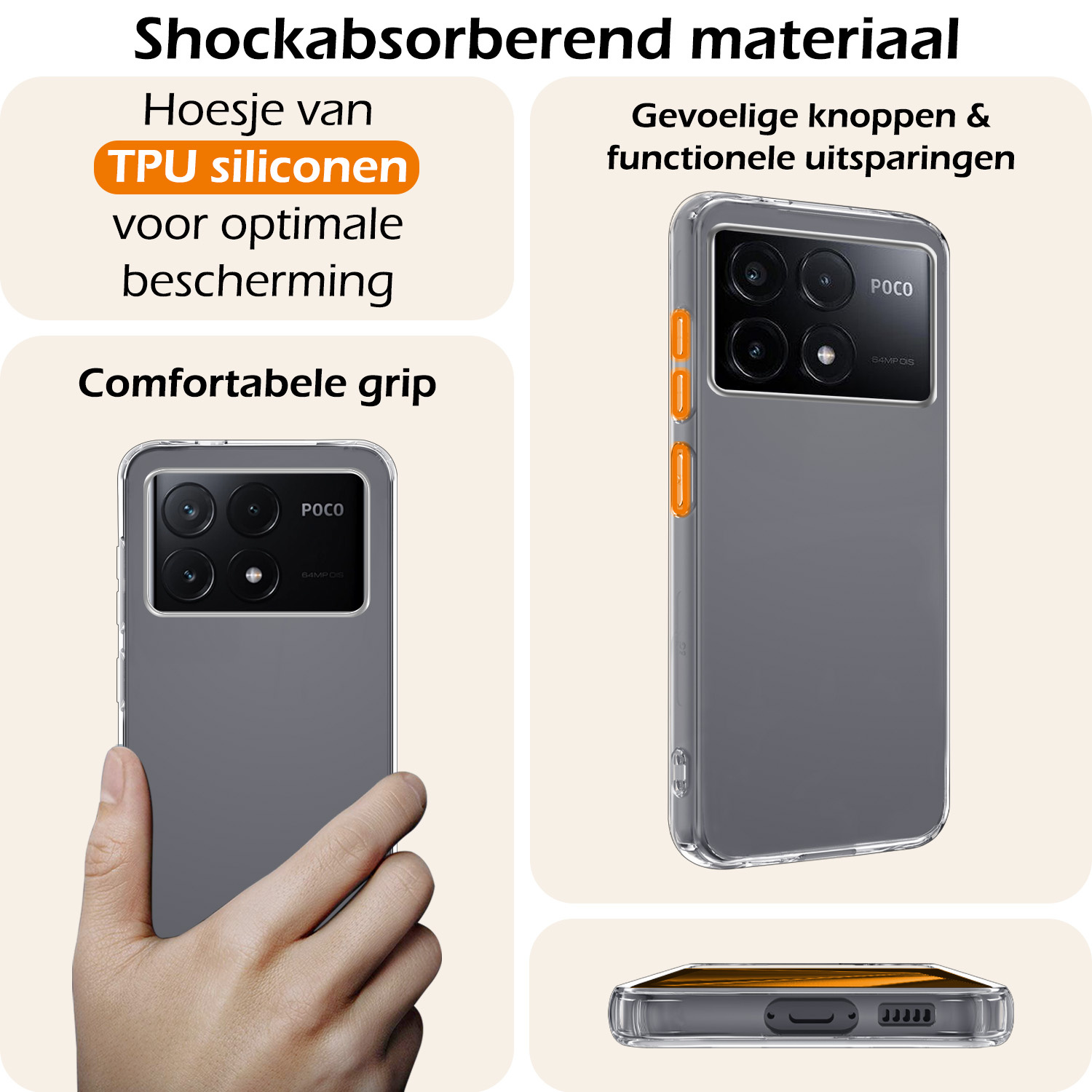 Nomfy Hoesje Geschikt voor Xiaomi Poco X6 Pro 5G Hoesje Siliconen Cover Case Met 2x Screenprotector - Hoes Geschikt voor Xiaomi Poco X6 Pro Hoes Back Case - Transparant