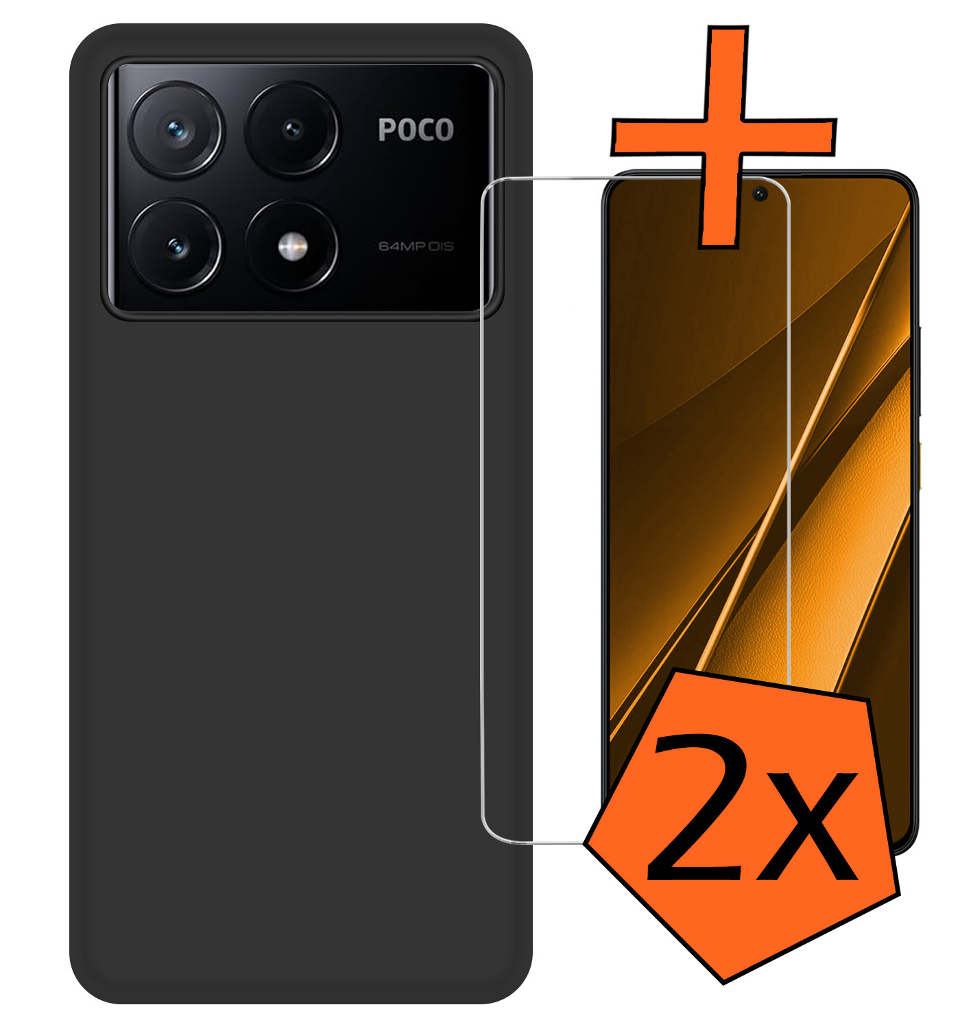 Nomfy Hoesje Geschikt voor Xiaomi Poco X6 Pro 5G Hoesje Siliconen Cover Case Met 2x Screenprotector - Hoes Geschikt voor Xiaomi Poco X6 Pro Hoes Back Case - Zwart