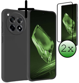 BASEY. BASEY. OnePlus 12R Hoesje Siliconen Met 2x Screenprotector - Zwart