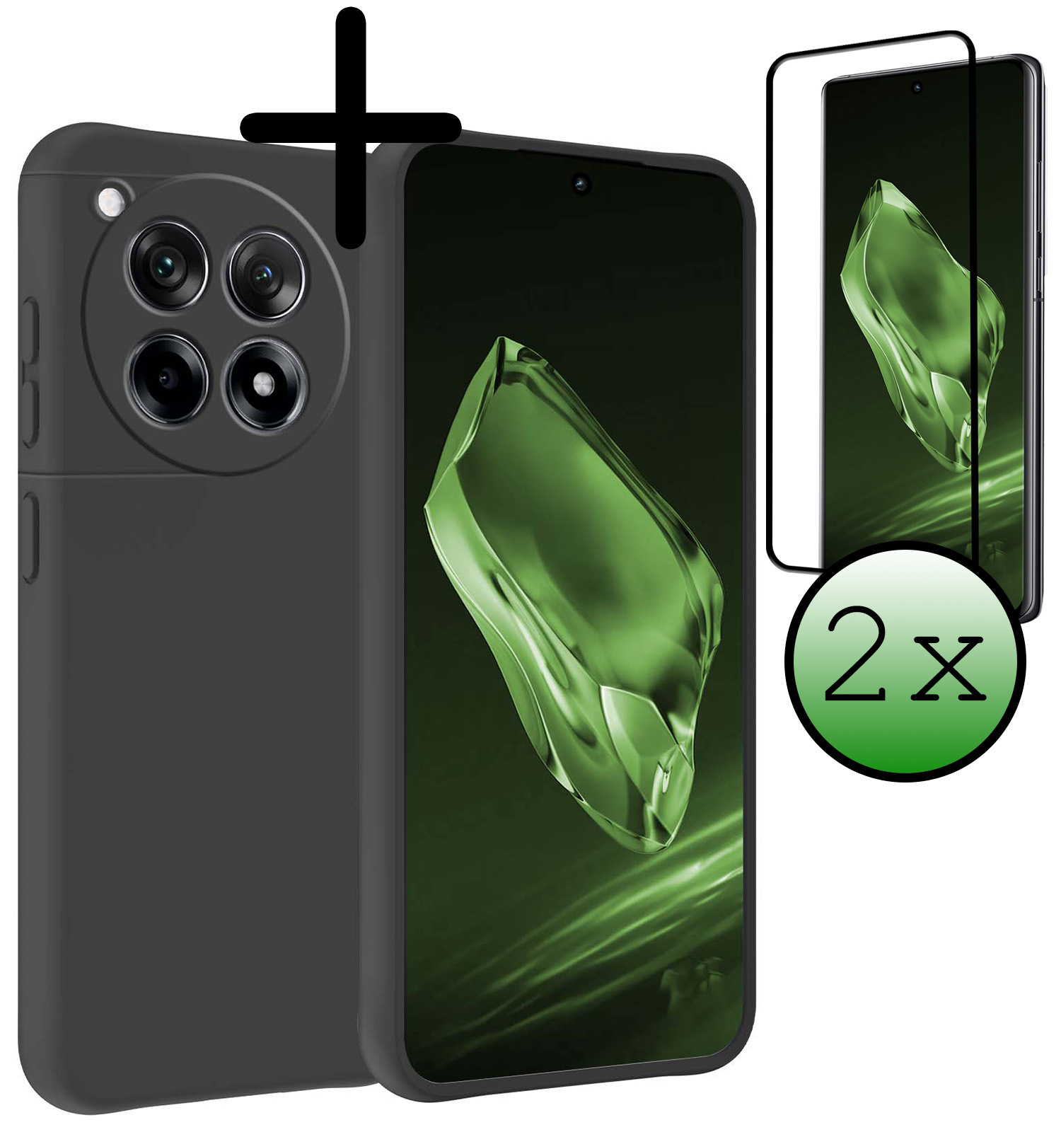 BASEY. Hoes Geschikt voor OnePlus 12R Hoesje Siliconen Back Cover Case Met 2x Screenprotector - Hoesje Geschikt voor OnePlus 12R Hoes Cover Hoesje - Zwart