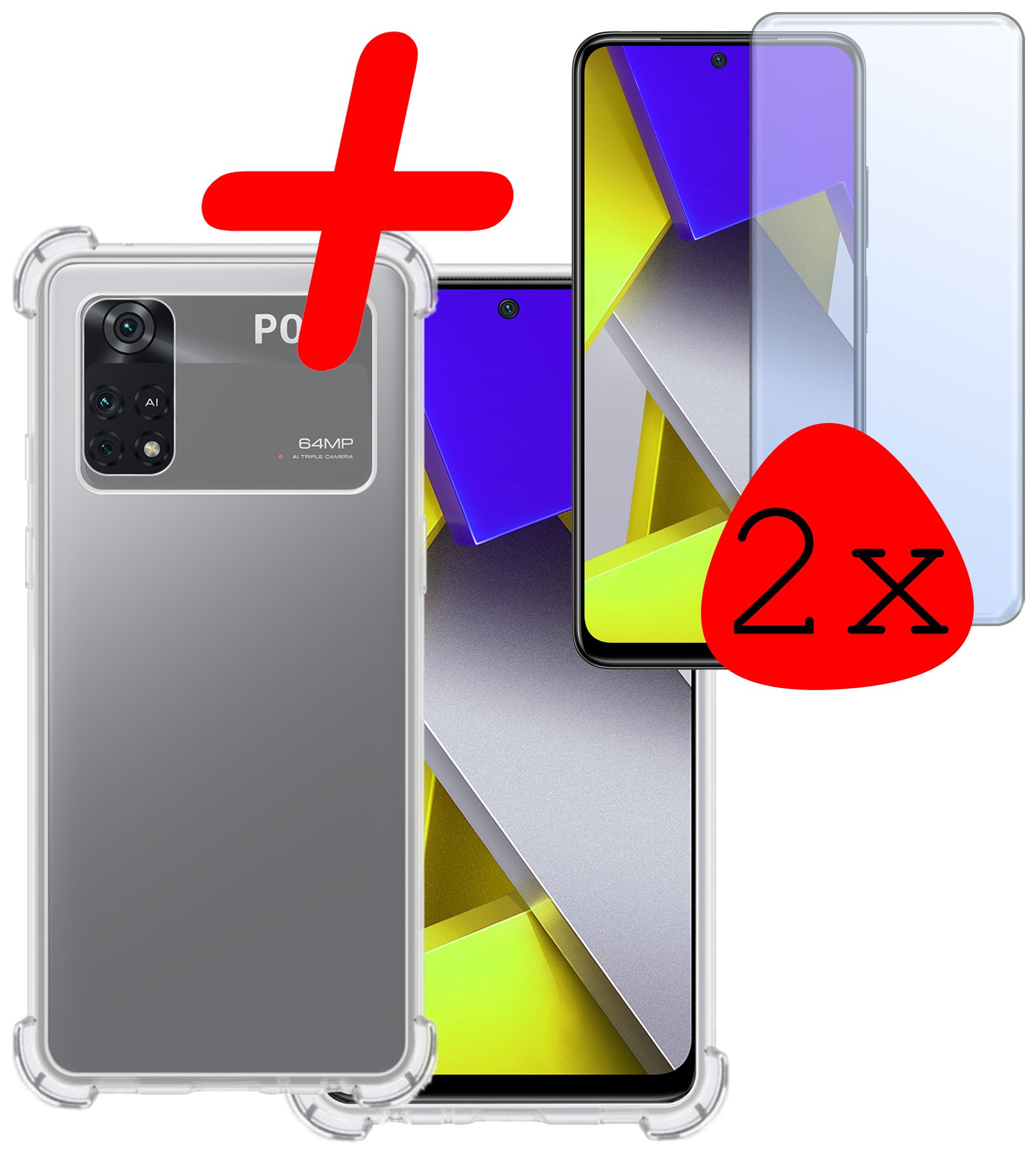 BASEY. Xiaomi Poco X4 Pro 5G Hoesje Shock Proof Case Hoes Met 2x Screenprotector - Xiaomi Poco X4 Pro 5G Hoes Cover Shockproof - Transparant