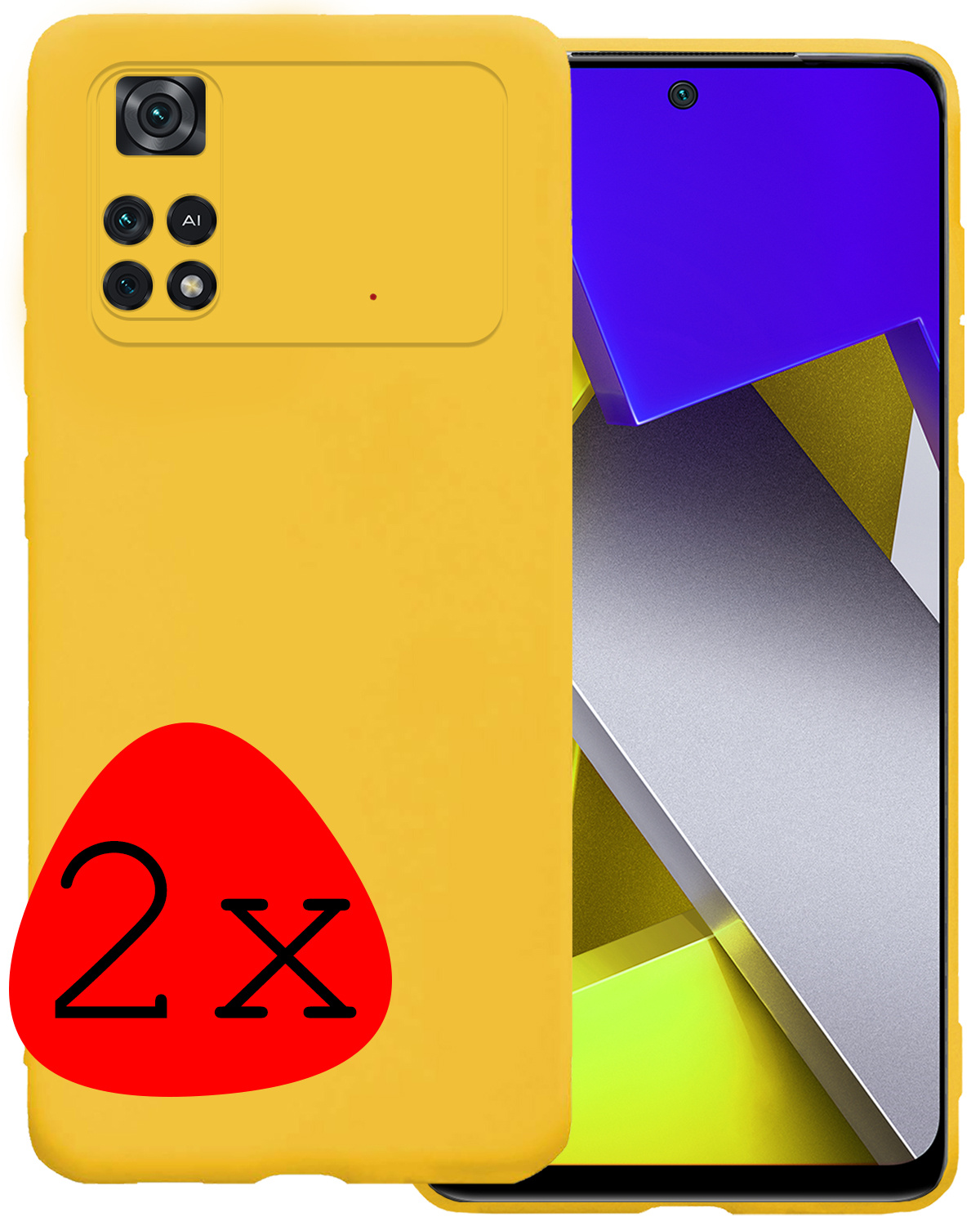 BASEY. Xiaomi Poco X4 Pro 5G Hoesje Siliconen Back Cover Case - Poco X4 Pro 5G Hoes Silicone Case Hoesje - Geel - 2 Stuks