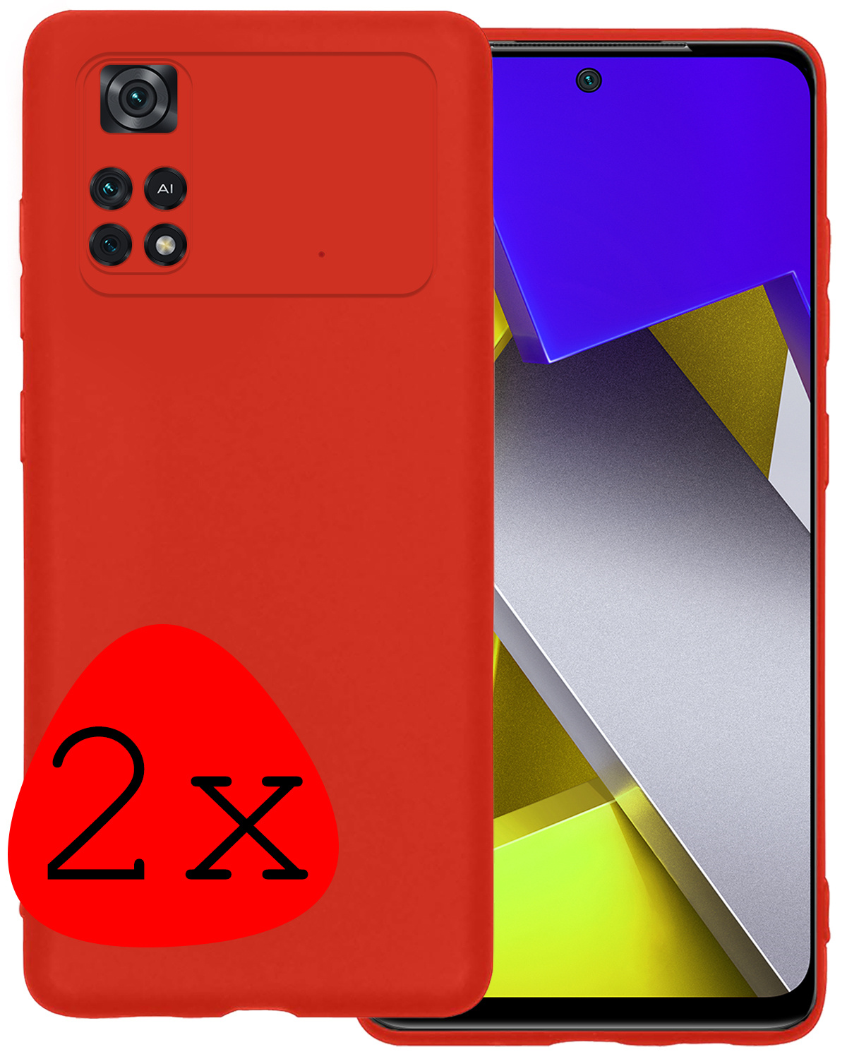 BASEY. Xiaomi Poco X4 Pro 5G Hoesje Siliconen Back Cover Case - Poco X4 Pro 5G Hoes Silicone Case Hoesje - Rood - 2 Stuks