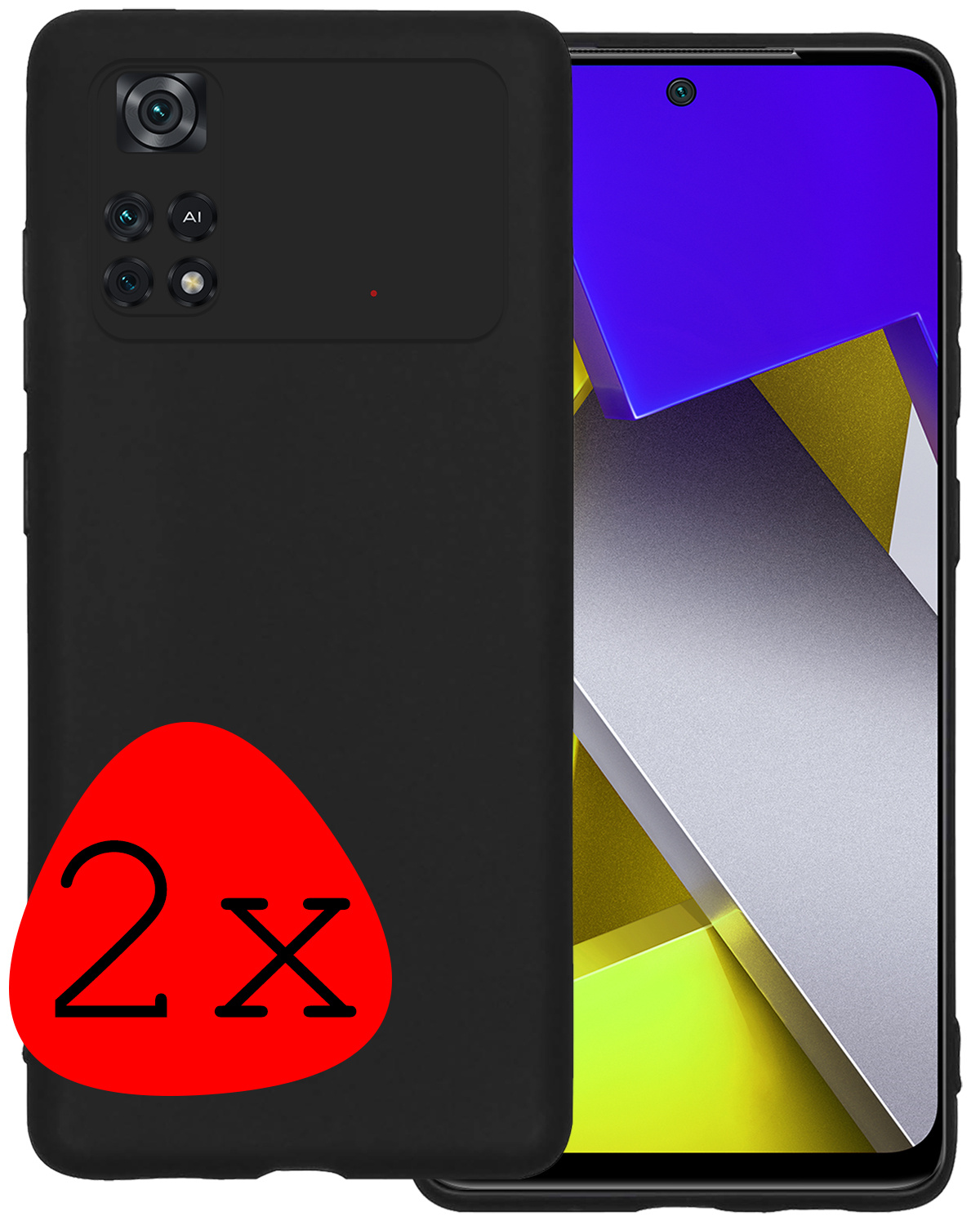 BASEY. Xiaomi Poco X4 Pro 5G Hoesje Siliconen Back Cover Case - Poco X4 Pro 5G Hoes Silicone Case Hoesje - Zwart - 2 Stuks